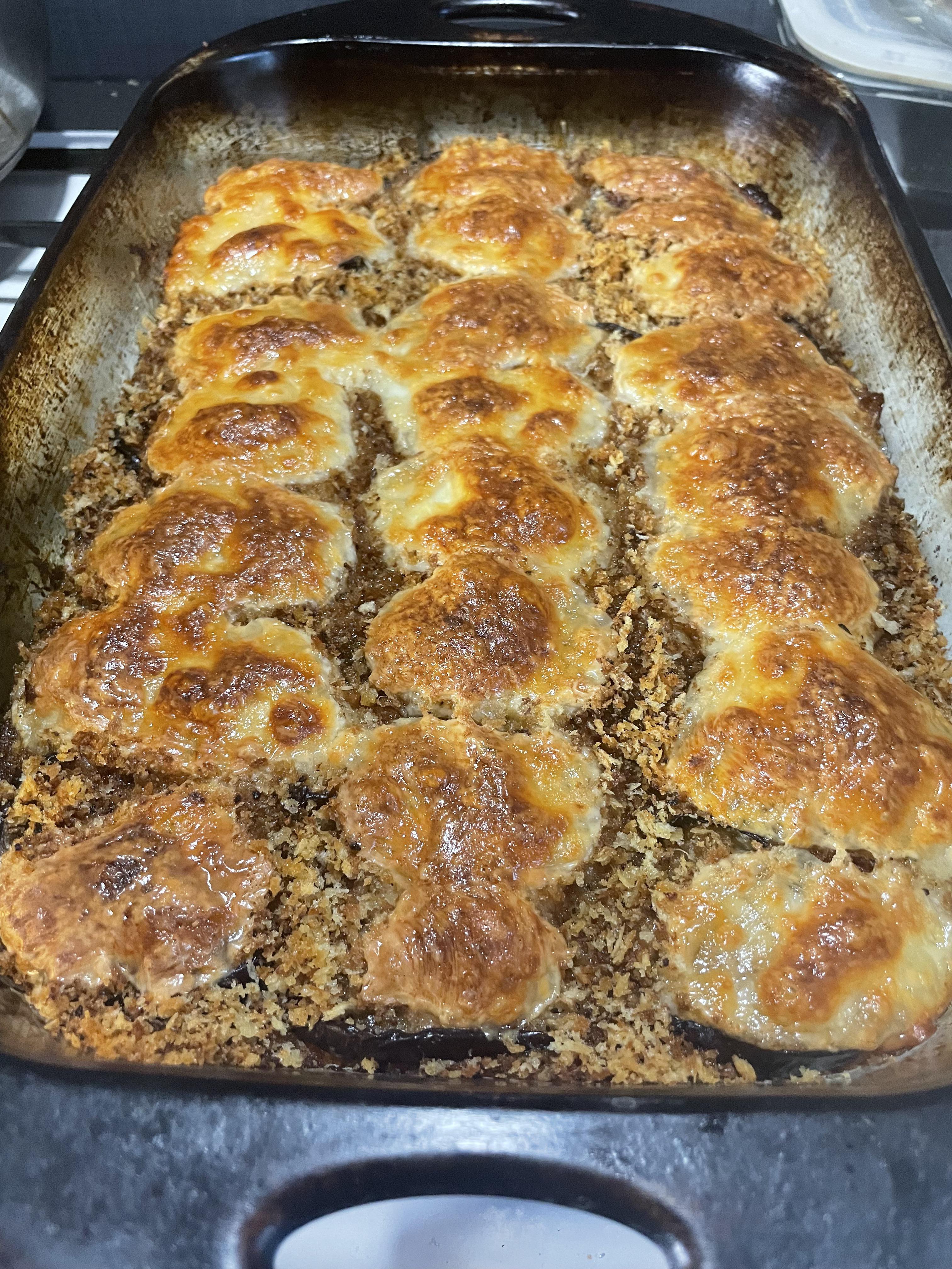 Made a modified version of Alison Roman’s Eggplant Parmigian r