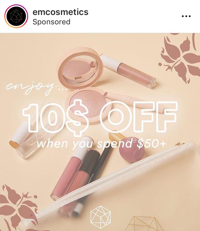 EM Cosmetics 10 off on purchases 50+ no code necessary r/MUAontheCheap