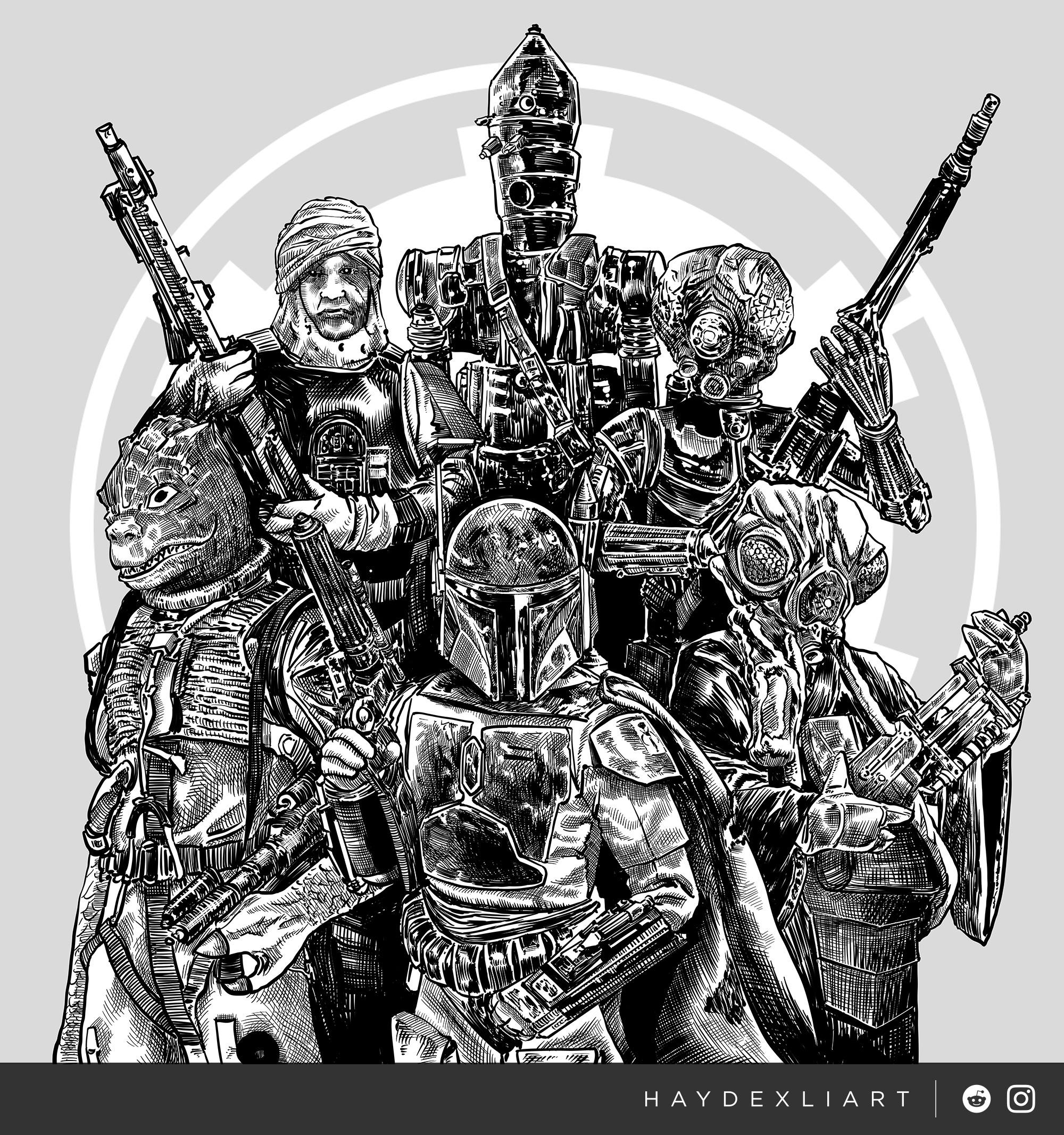 Bounty hunters for hire. Drawn by me. r/StarWars