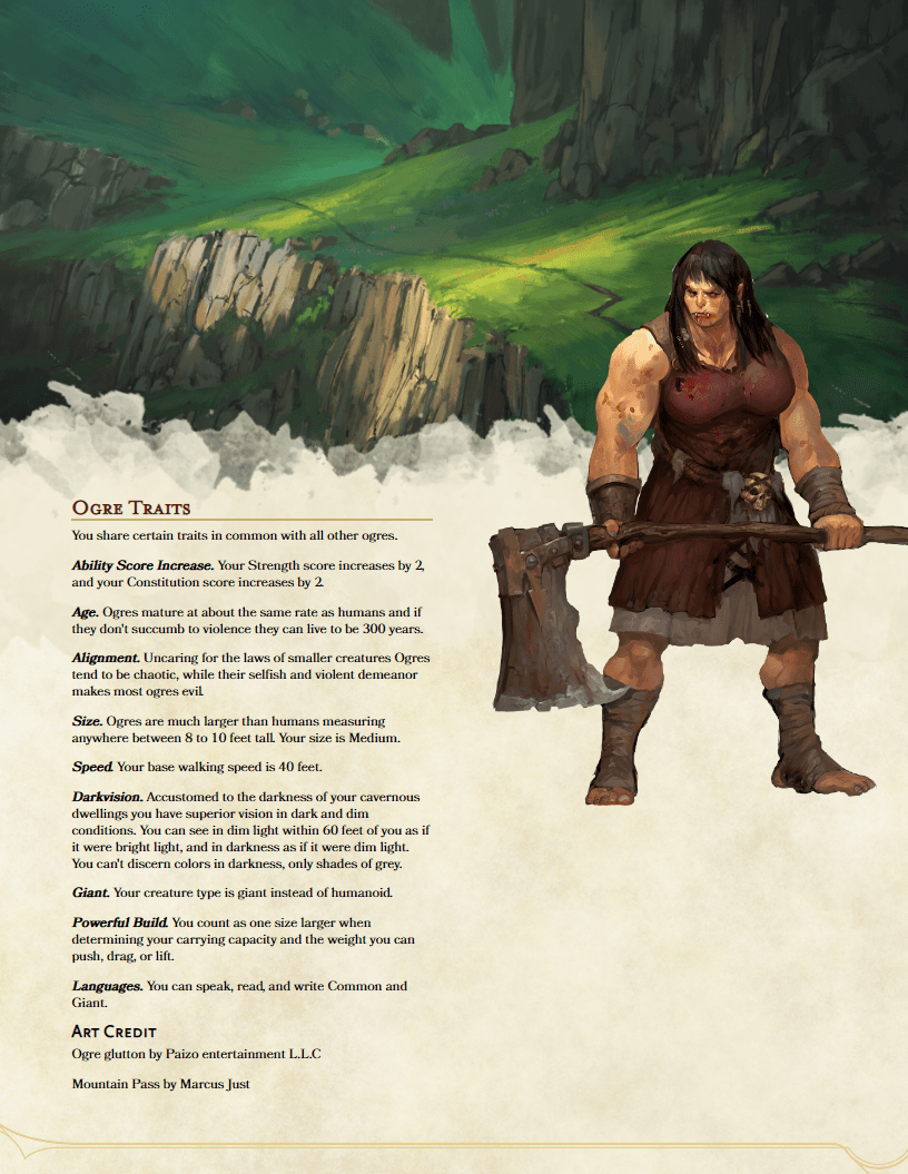 [OC][Homebrew] Ogre player race Play as the quintessential brute. r/DnD