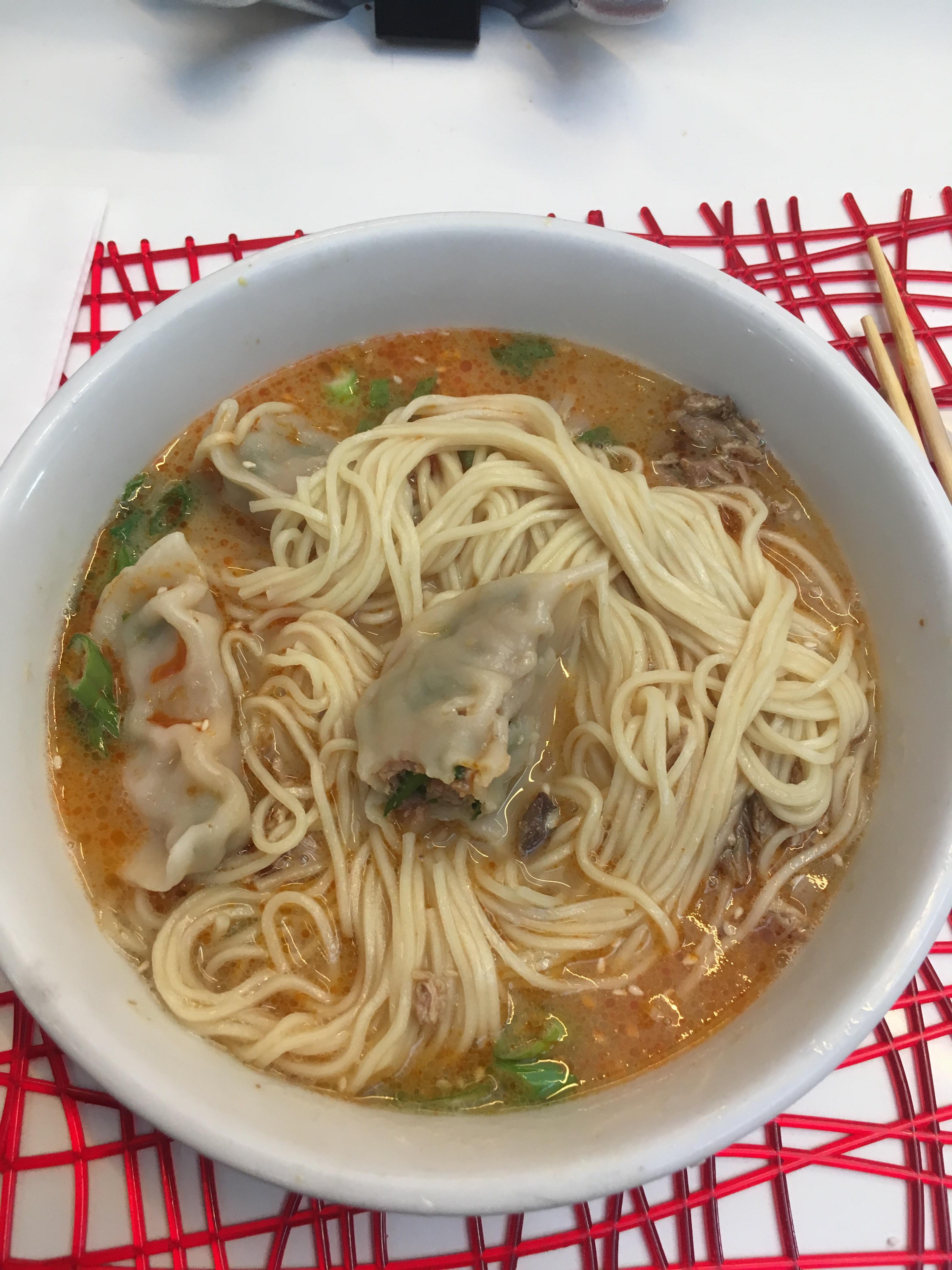 [I ate] Pork and dumpling ramen with chili broth r/food