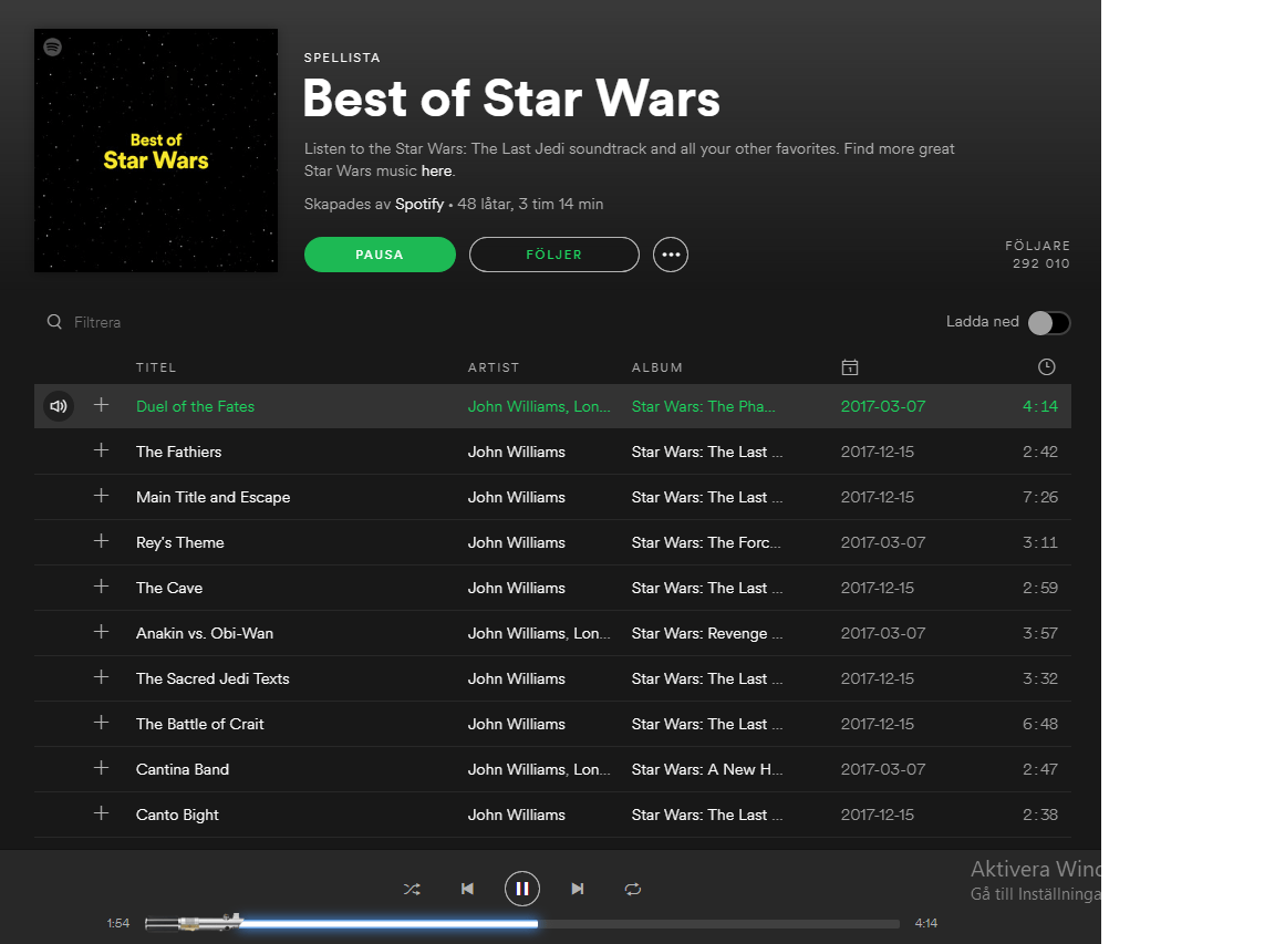 The bar at the bottom when listening to Spotifys "Best of Star Wars