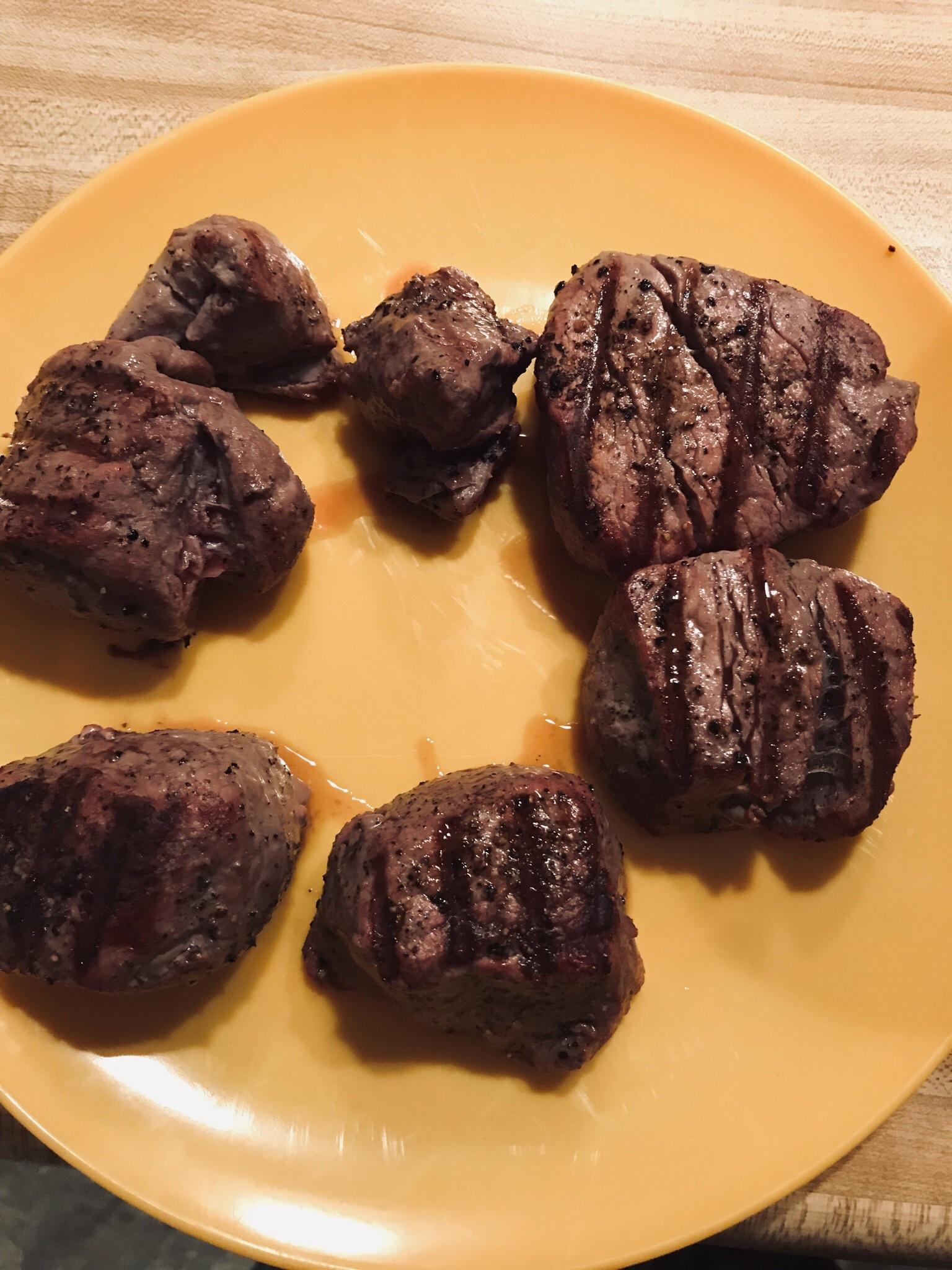 Salt and pepper heavily. Grill at 400. Four minutes total. Flip each