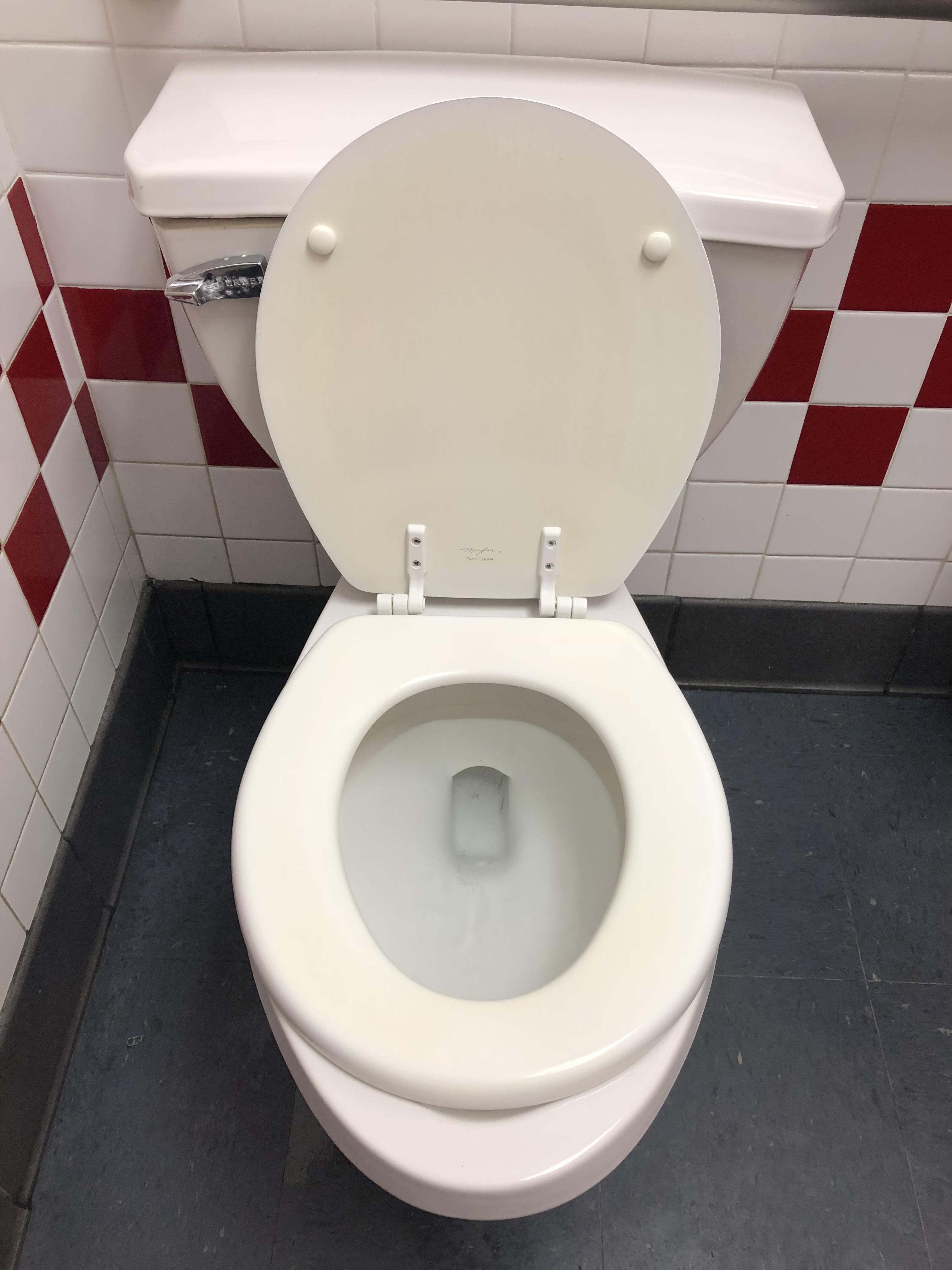 A regular toilet seat on an elongated bowl. r/mildlyinfuriating