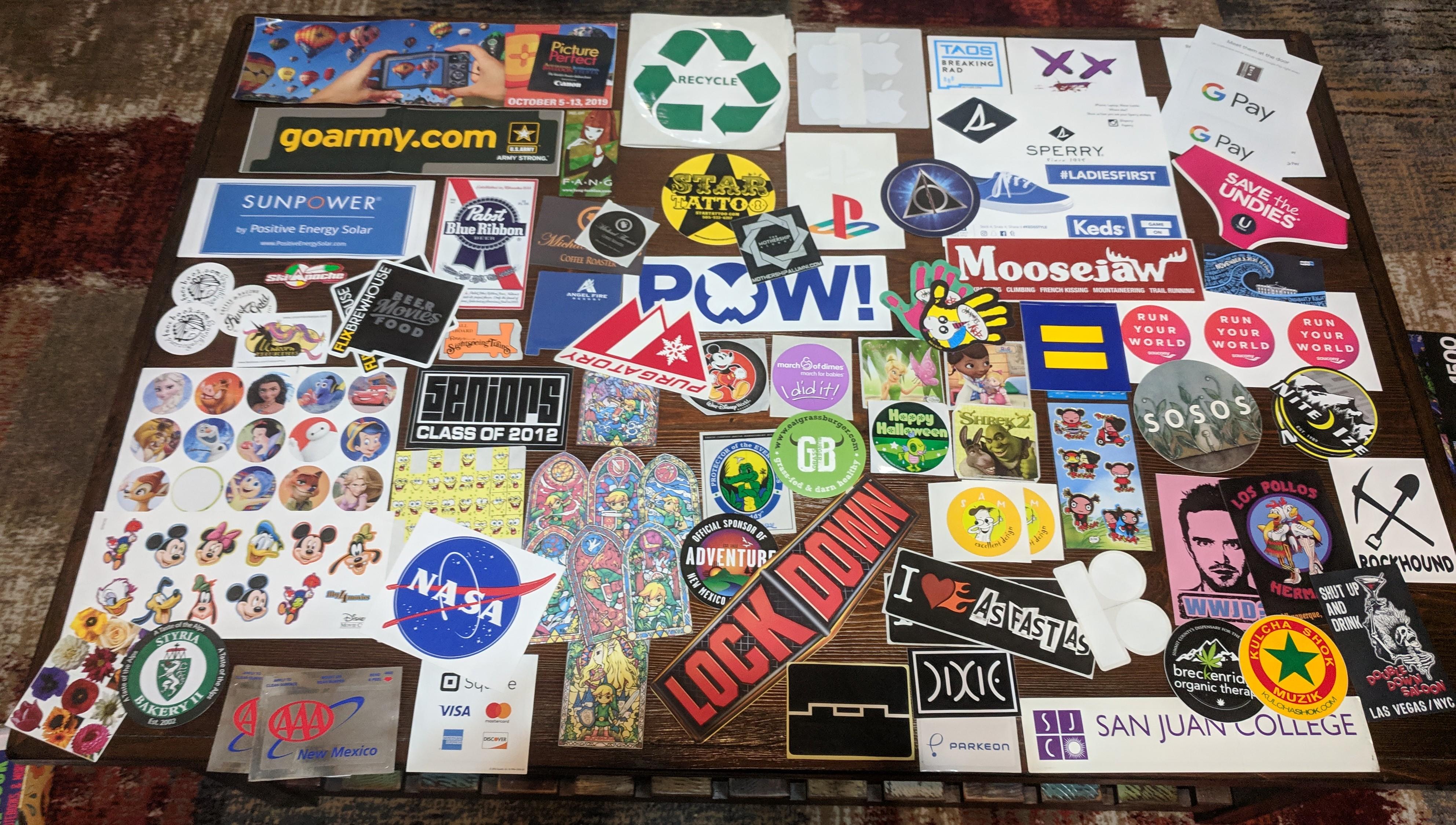 Years of collecting + free stickers from here. Felt like y'all would