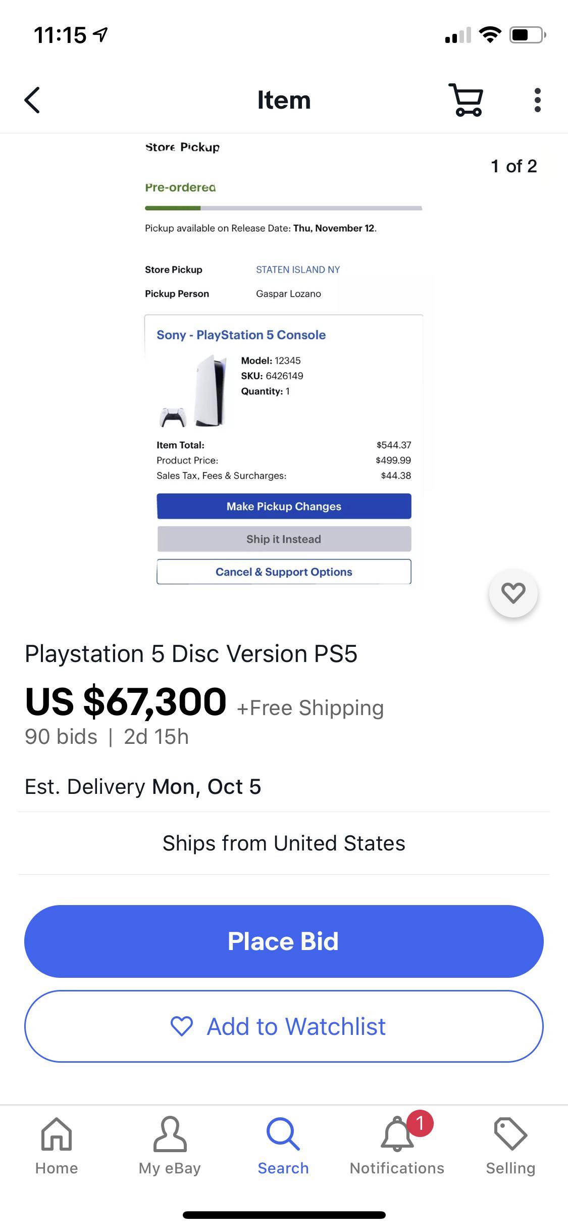 PS5 on eBay with current bid at 67,300! How???? r/playstation