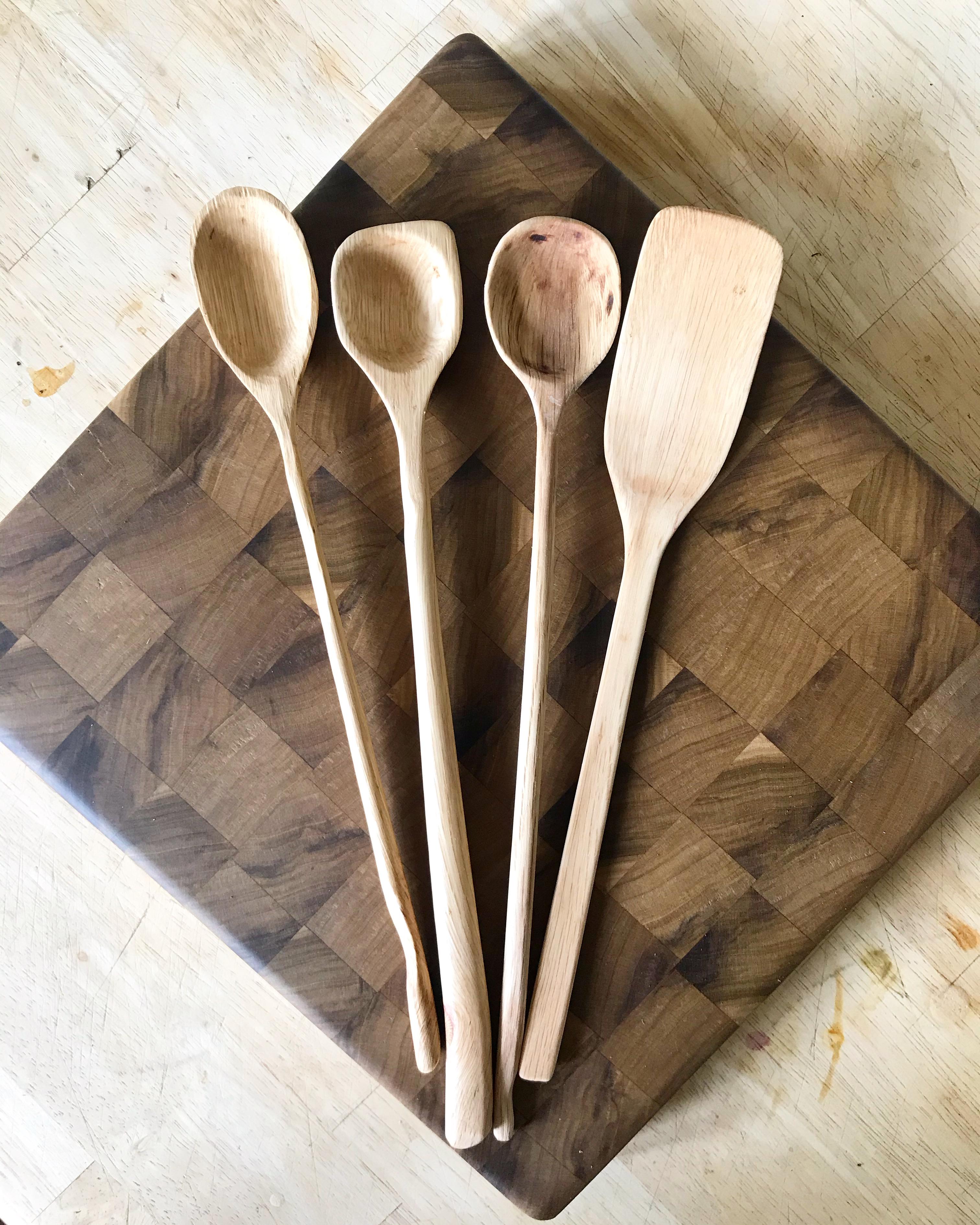 My first set of carved utensils from live oak on my first end grain