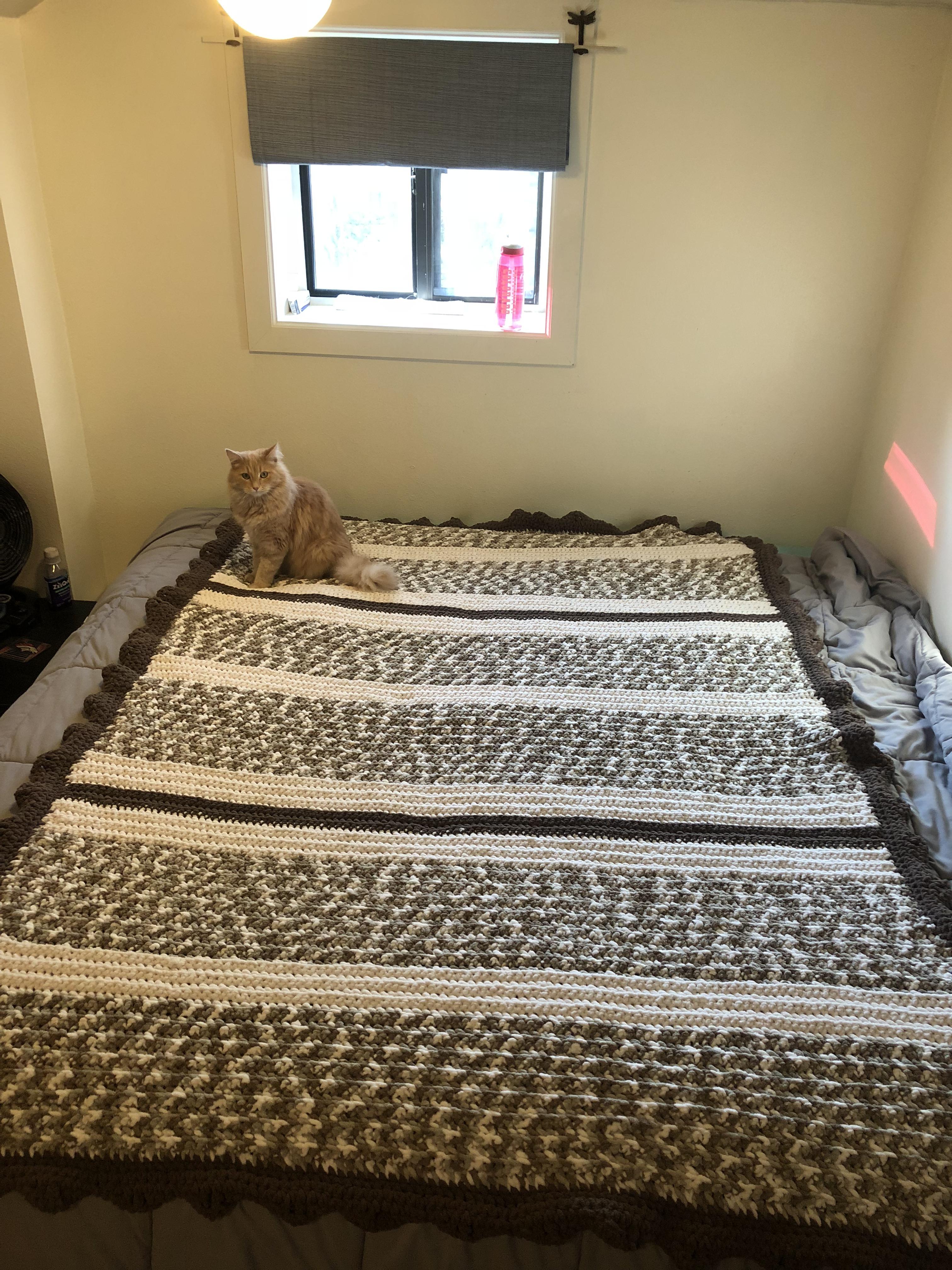 Blankets all done! Almost the size of the king bed r/crochet