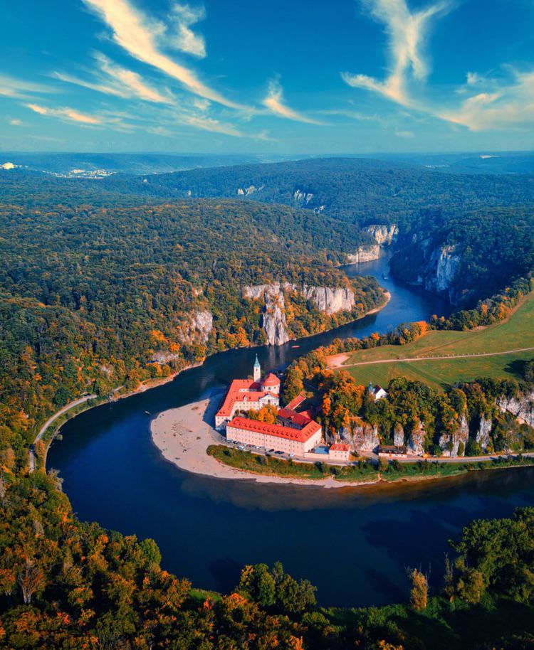Weltenburg Monastery along River Danube. Oldest Beer Brewing Monastery