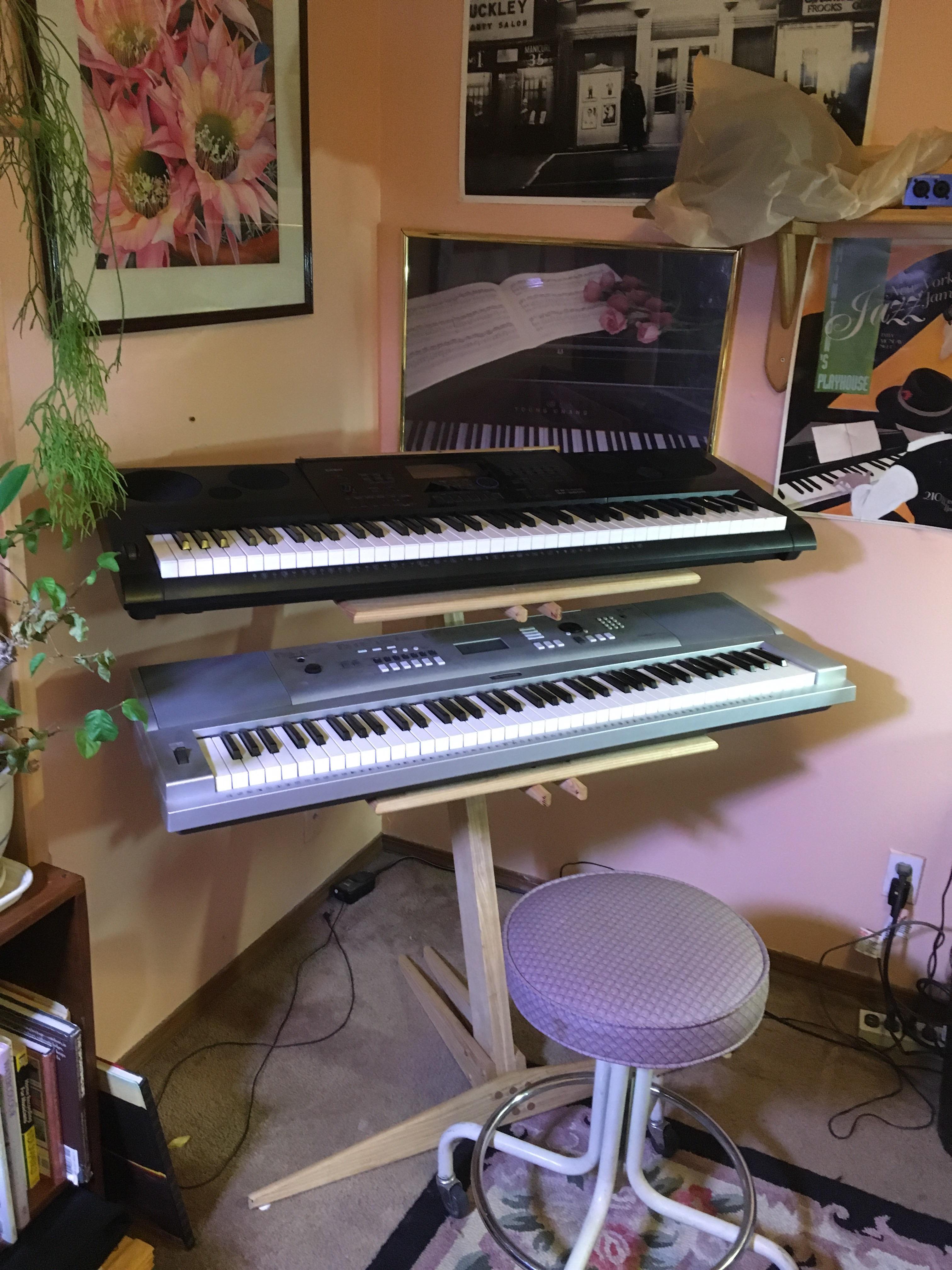 Now ash keyboard stand with my wife’s keyboards r/woodworking