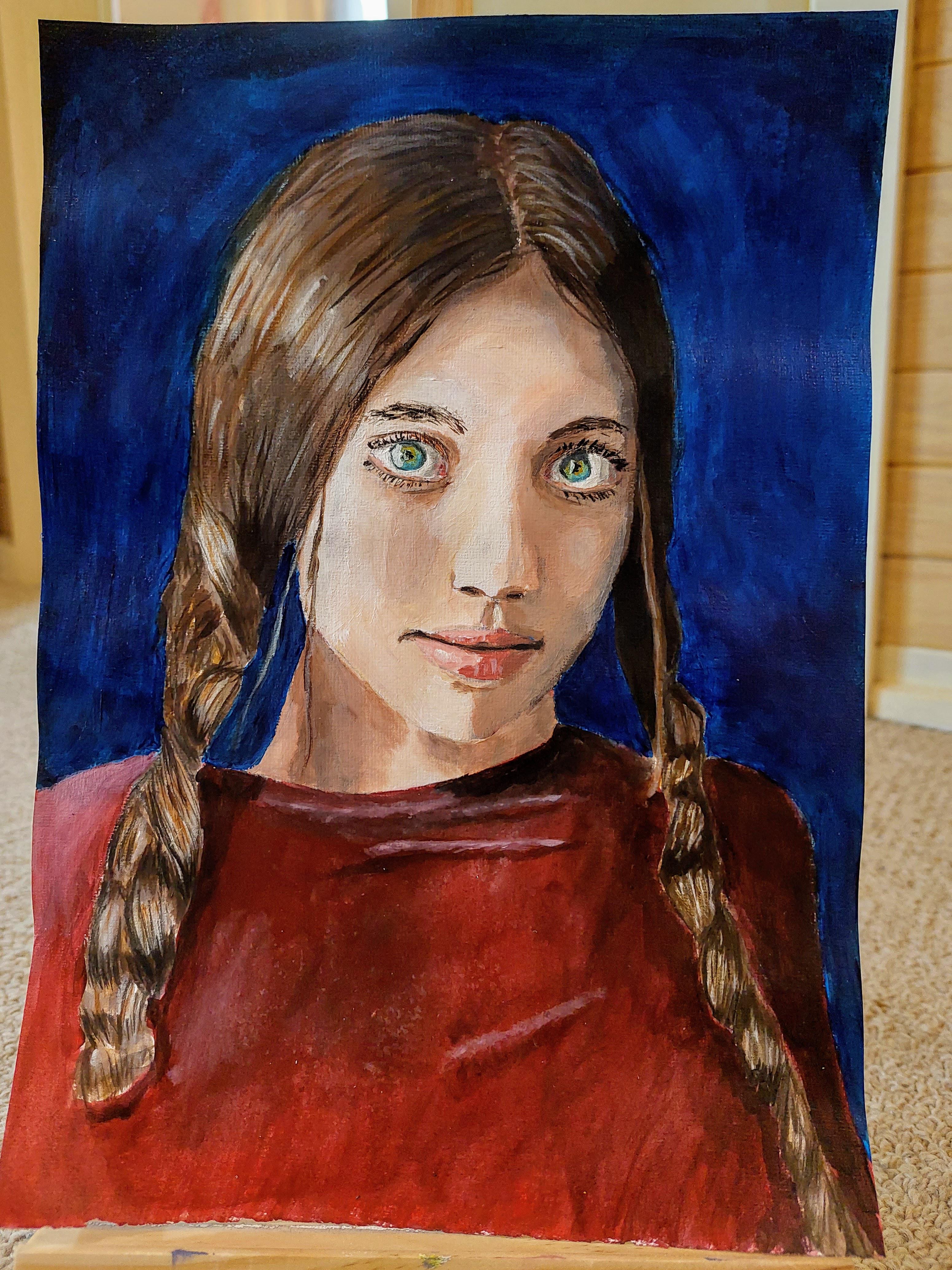 Portrait Acrylic on paper. I found braids really challenging to paint