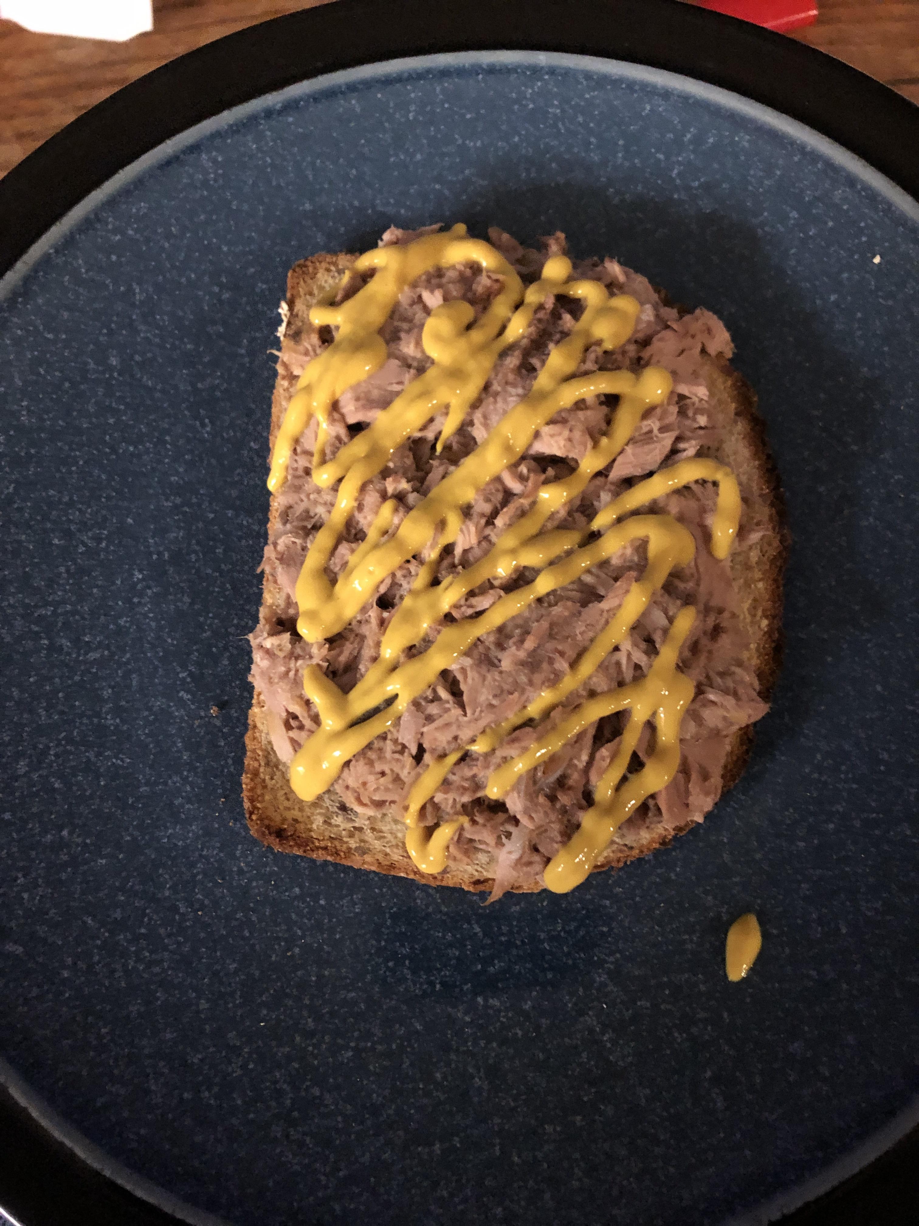 Open faced tuna sandwich with a mustard seed aioli r/shittyfoodporn