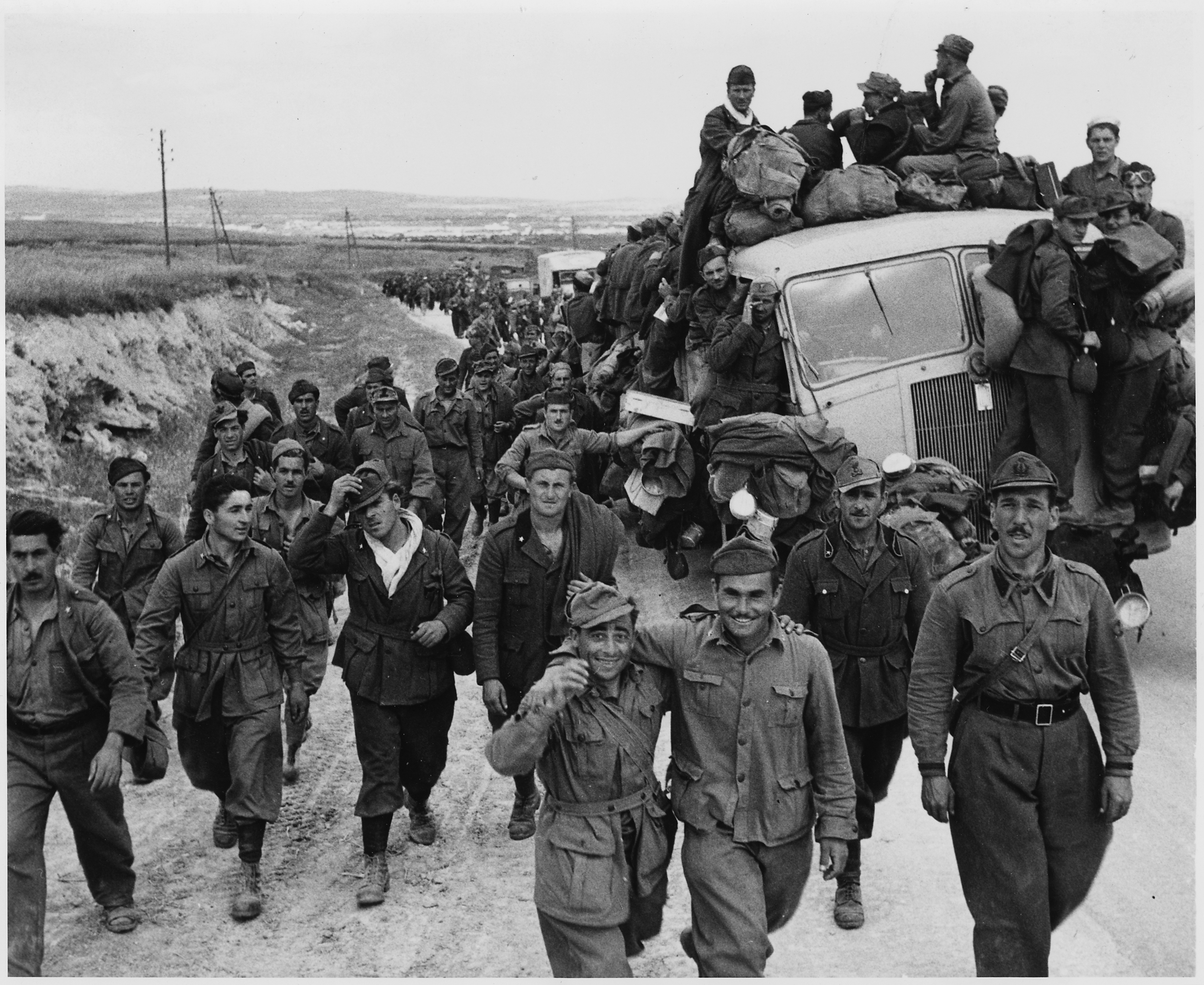 Axis soldiers marched into captivity after the fall of Tunis, May 1943