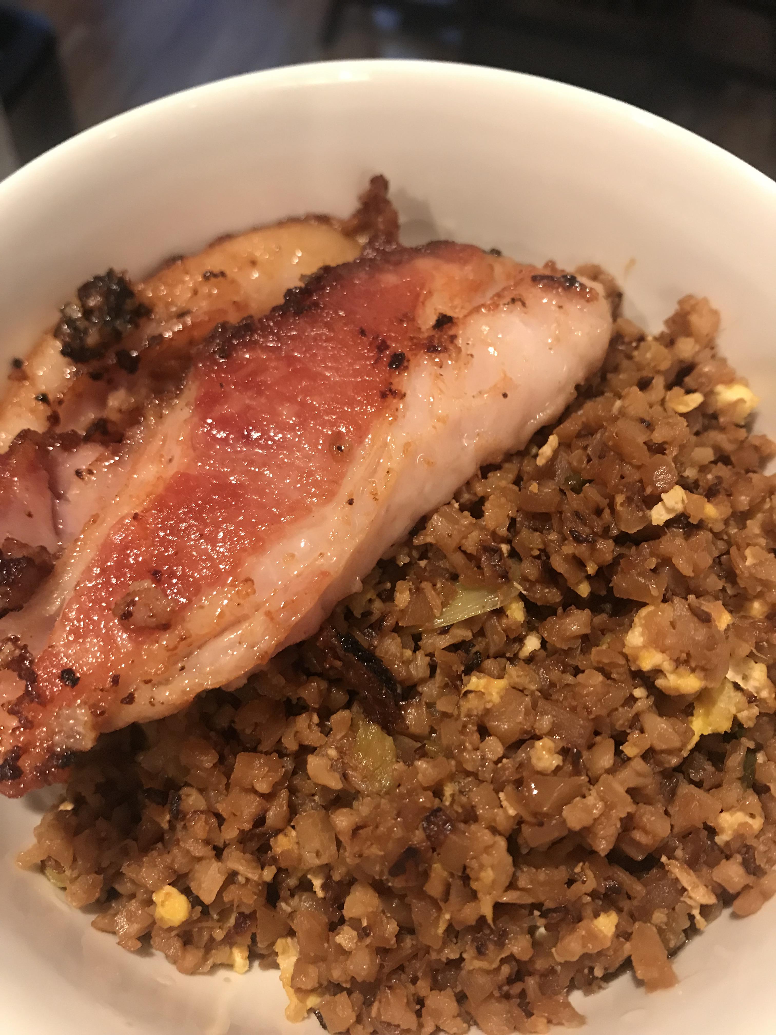 made pan seared pork belly from costco basically cooked low and