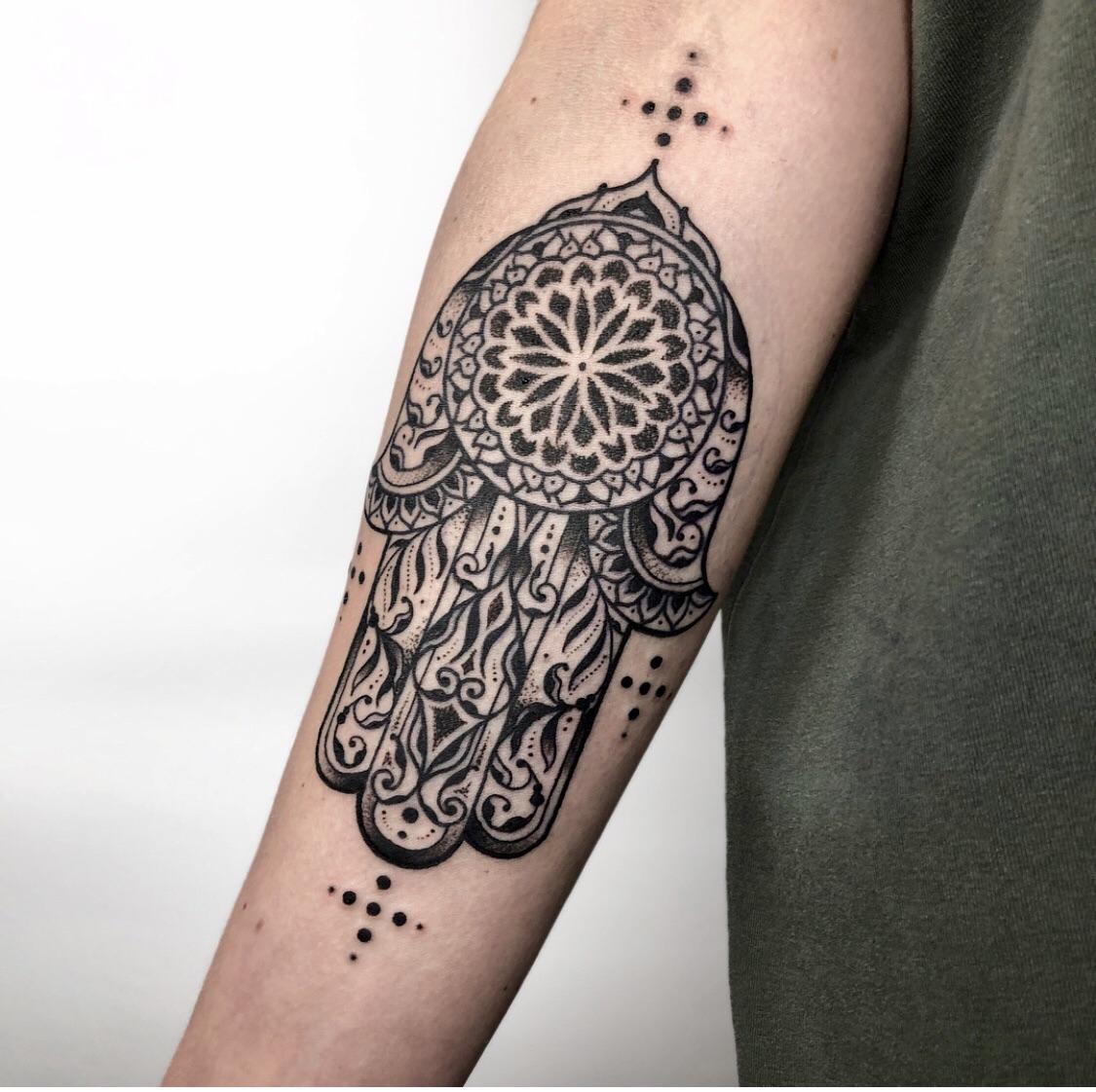 hamsa hand on my forearm. i’m in love. done by Joseph at Awaken Tattoo
