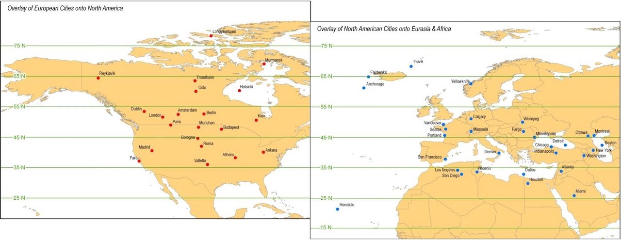 Latitude Comparison of North American and European Cities [1280 x 495