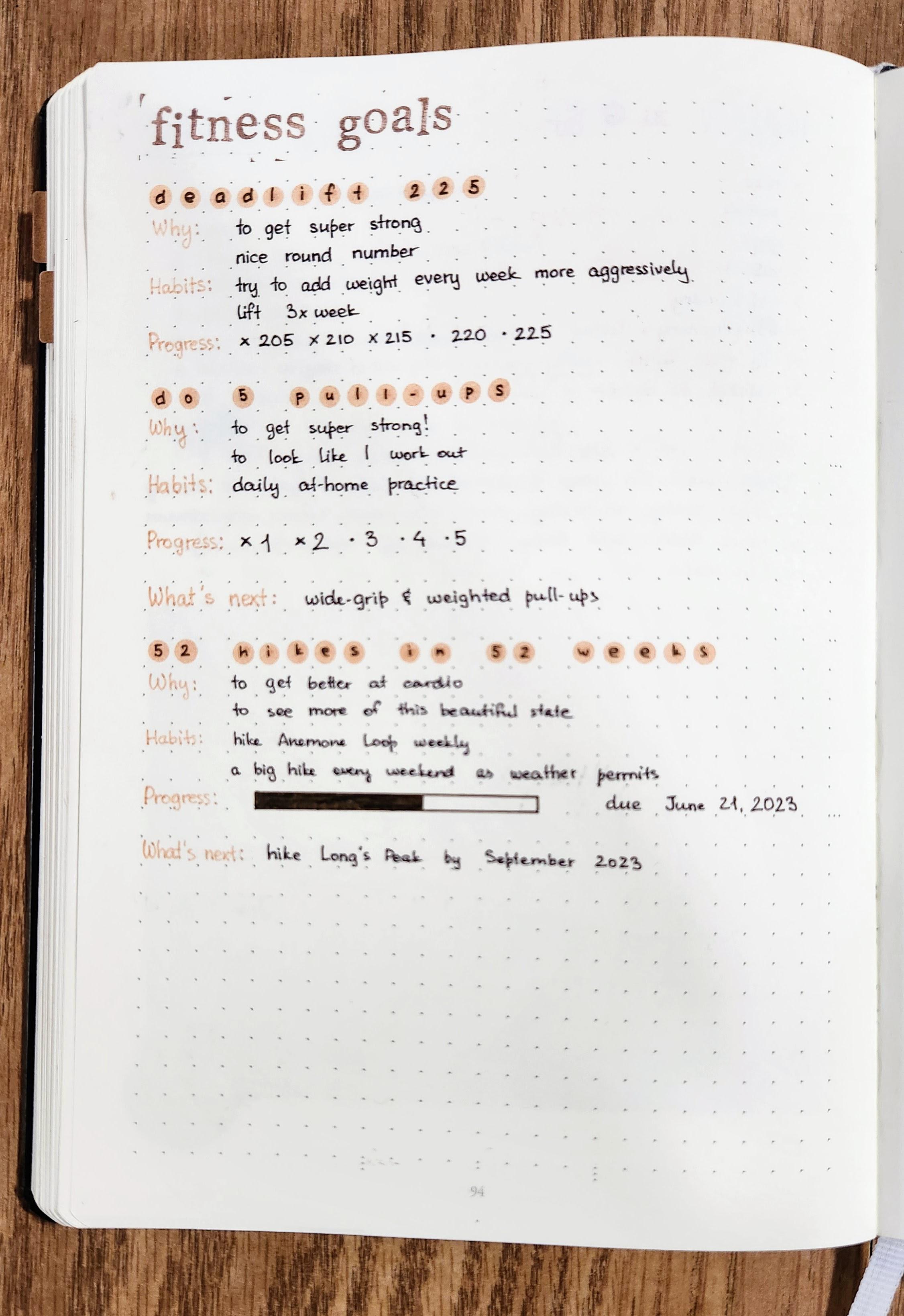 fitness goals tracker r/bujo