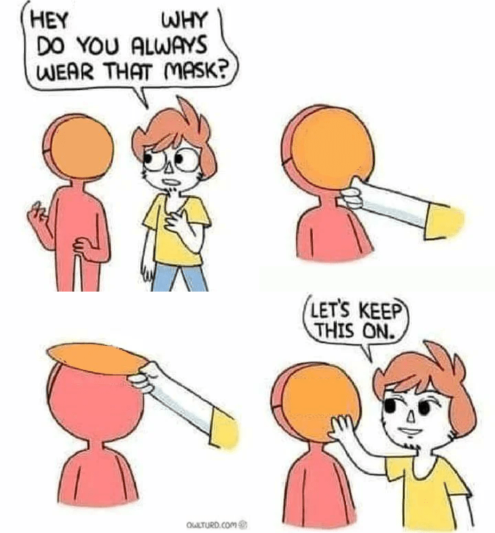 Why do you always wear that mask comic Owlturd comics, Comic, Hiding