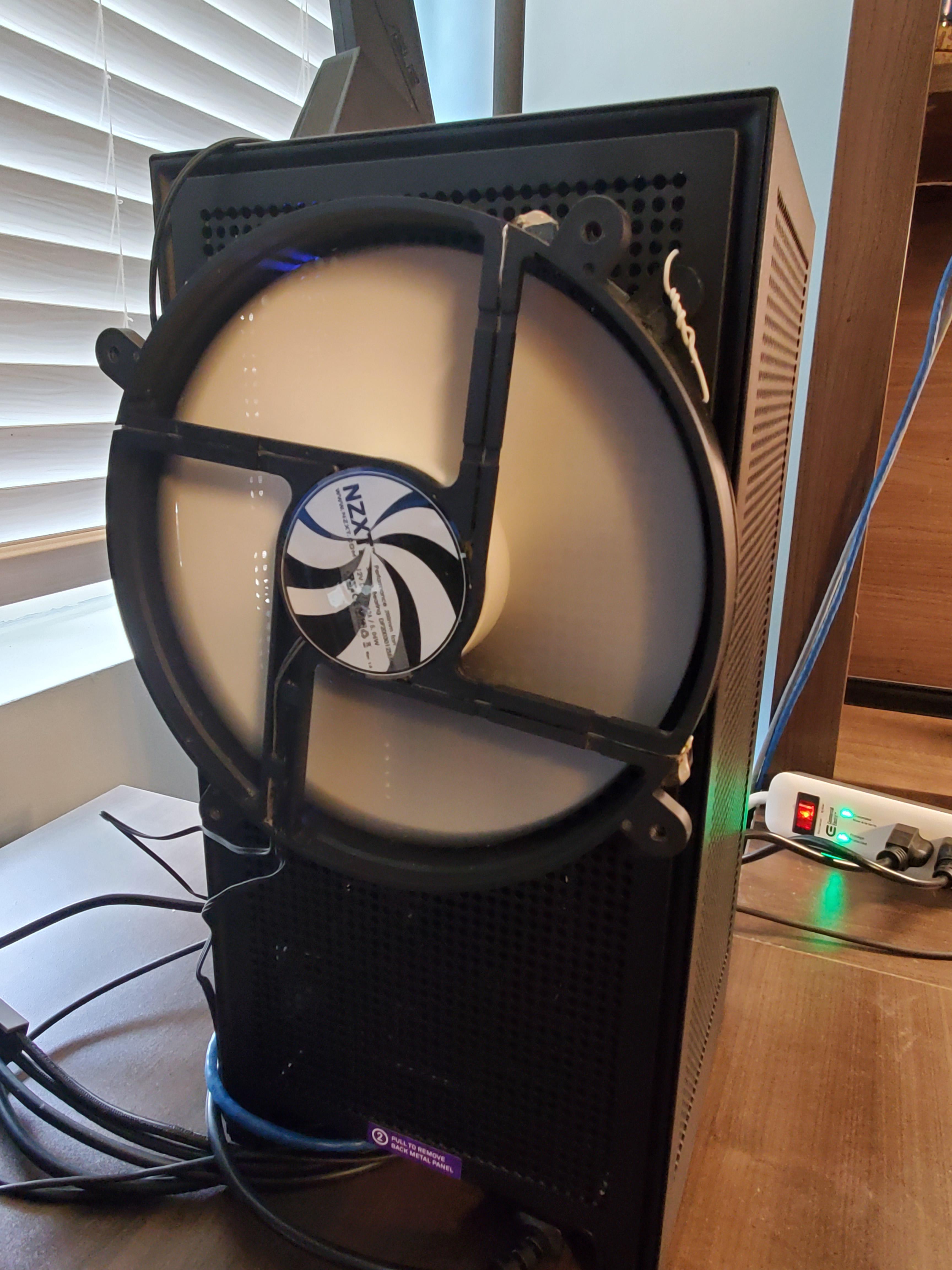 10 year old NZXT 200mm dc fan finds a new life as H1 Exhaust fan. 89°c
