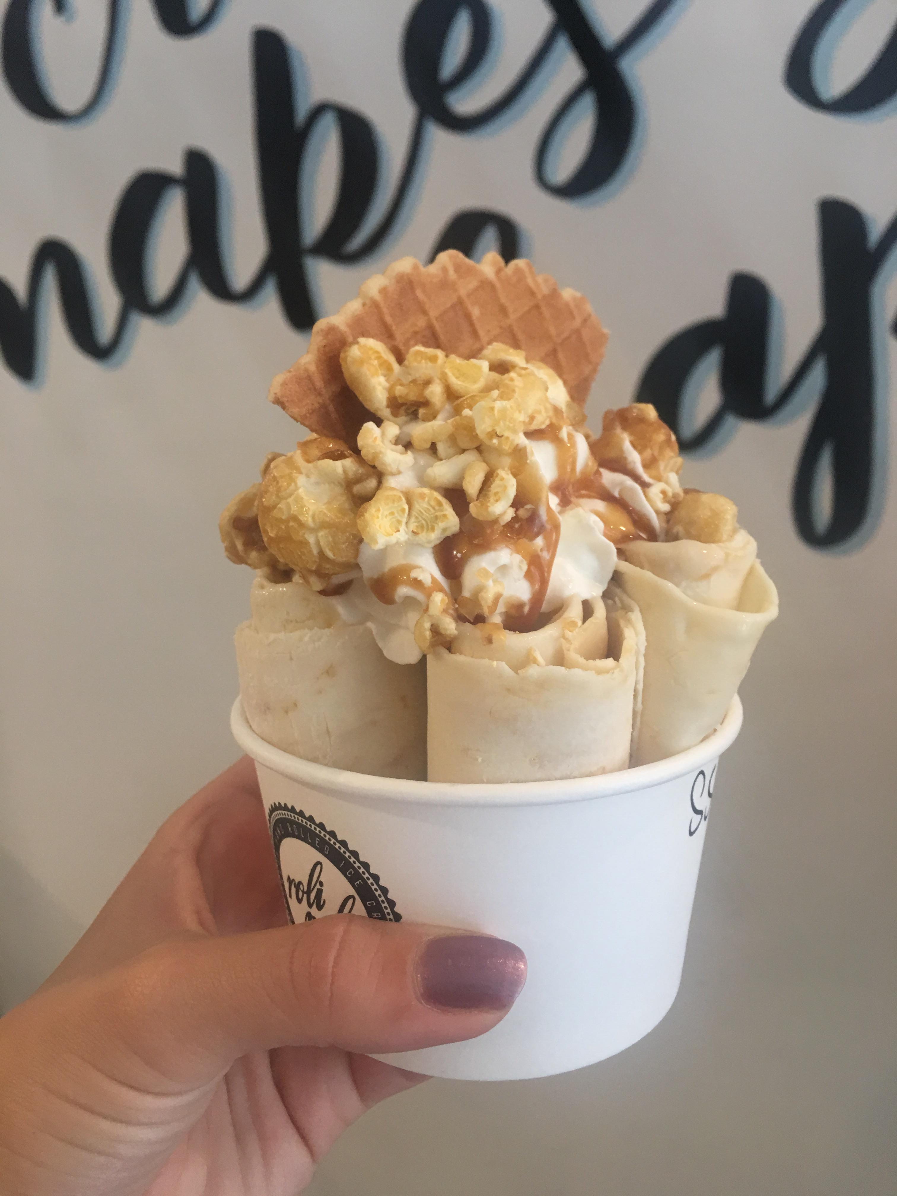 [I ate] freshly made, rolled ice cream salted caramel and popcorn r