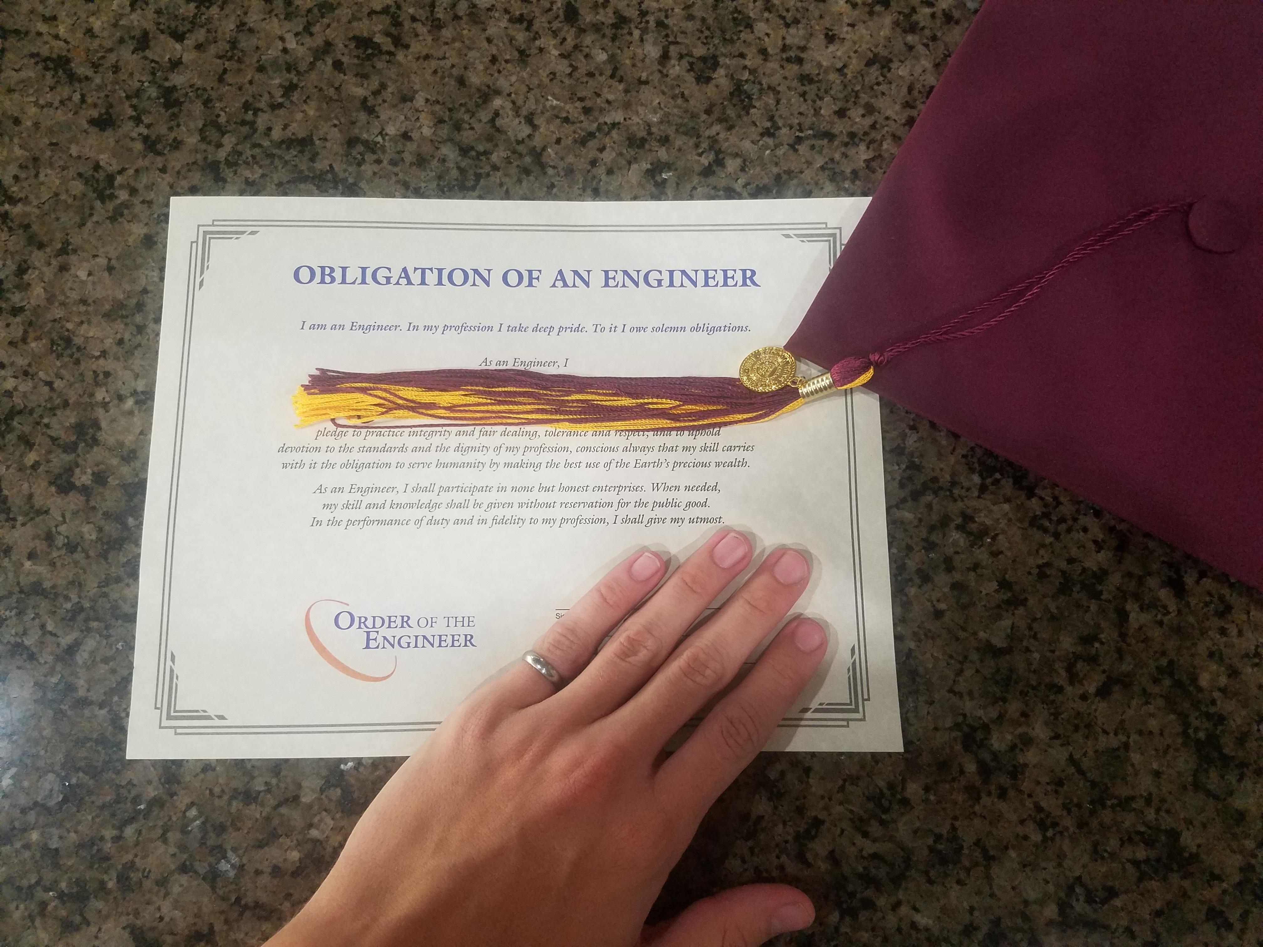 Graduating next month, received the iron ring, and starting a job in a