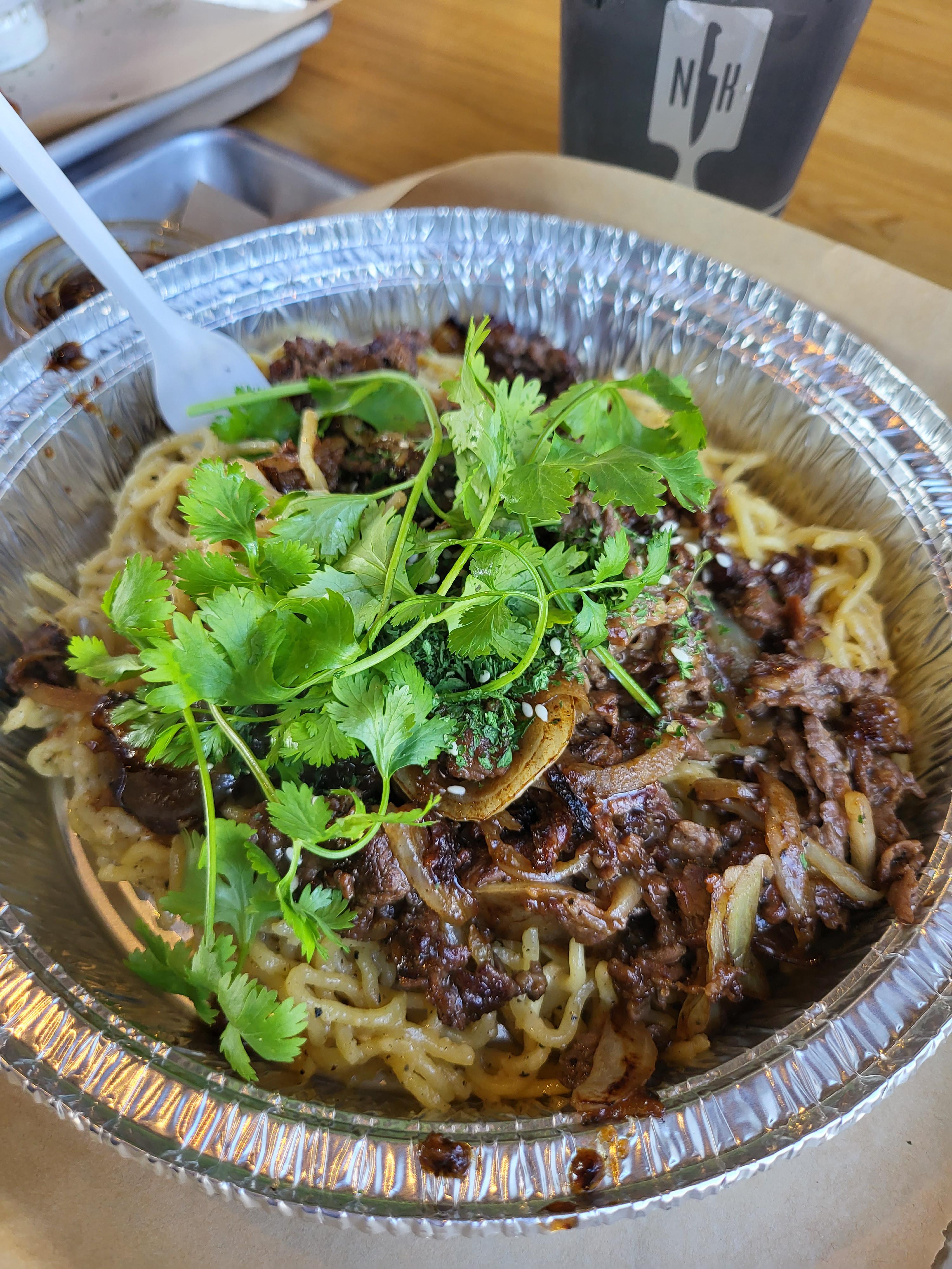 Garlic Noodles w/ Bulgogi Steak. Nguyen's Kitchen, Southgate CA r