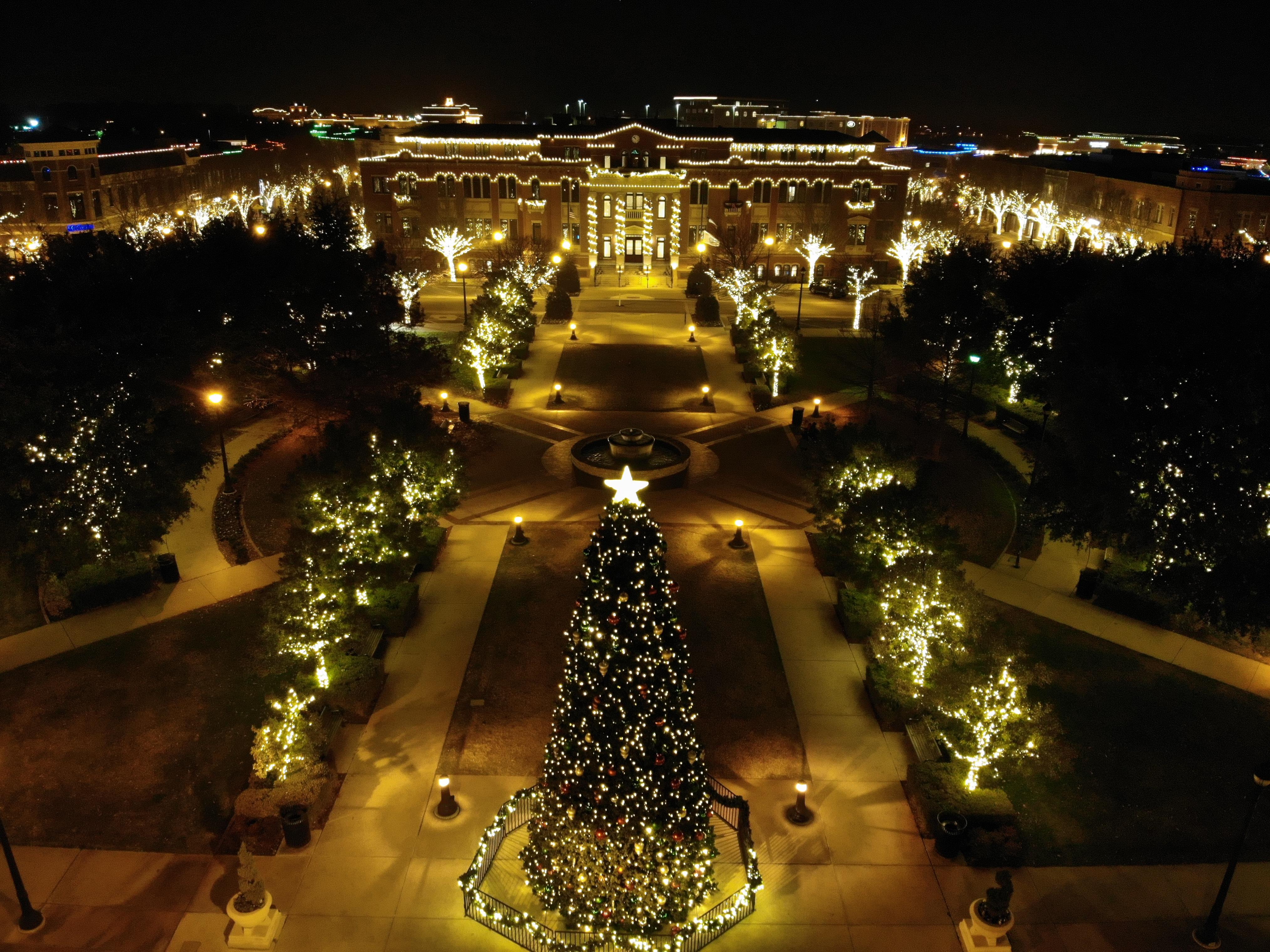 Not much snow in Southlake, Texas but town hall sure does light up! r