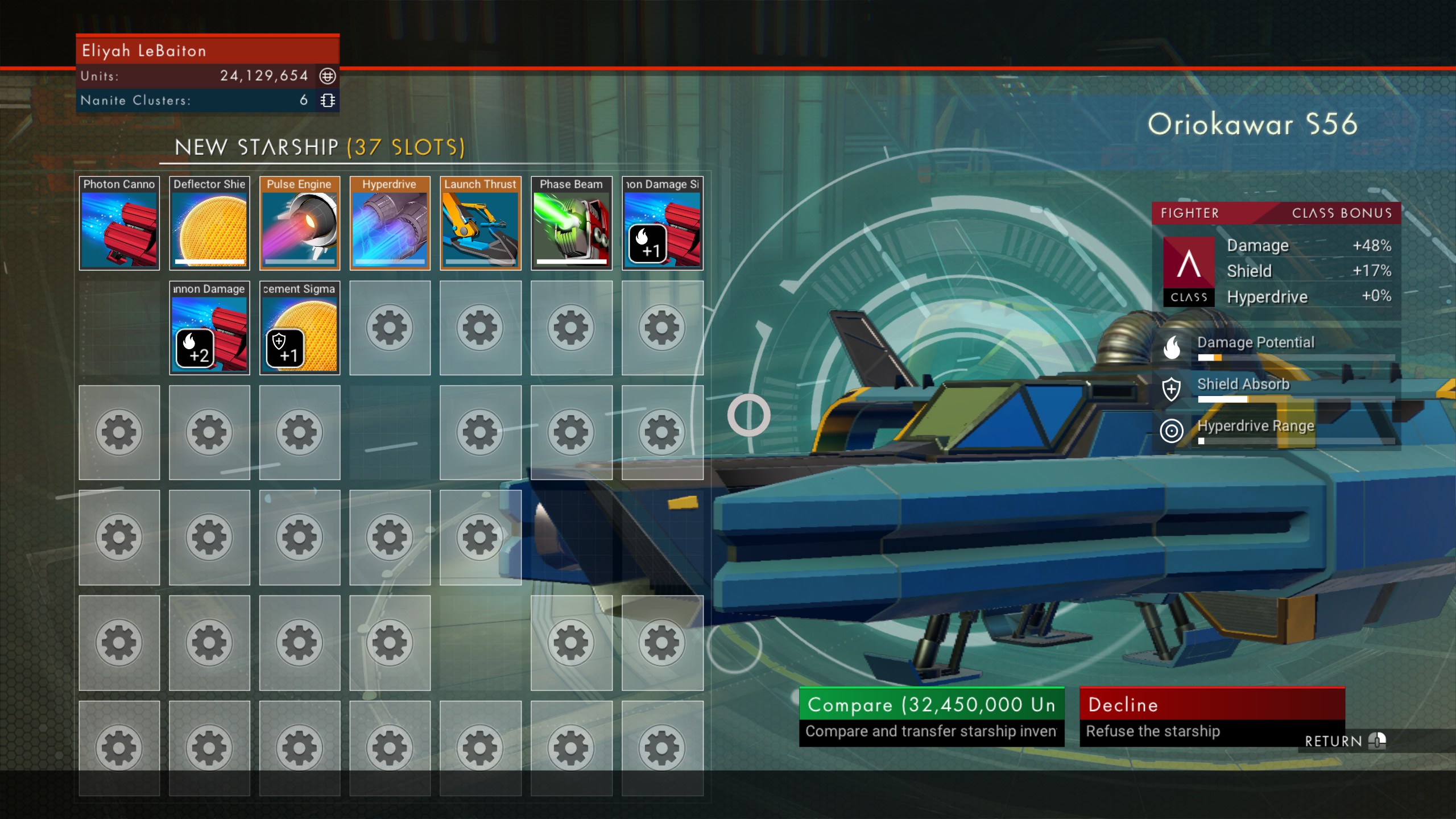 37 slots / class A fighter. Shame I could not afford it. First time I