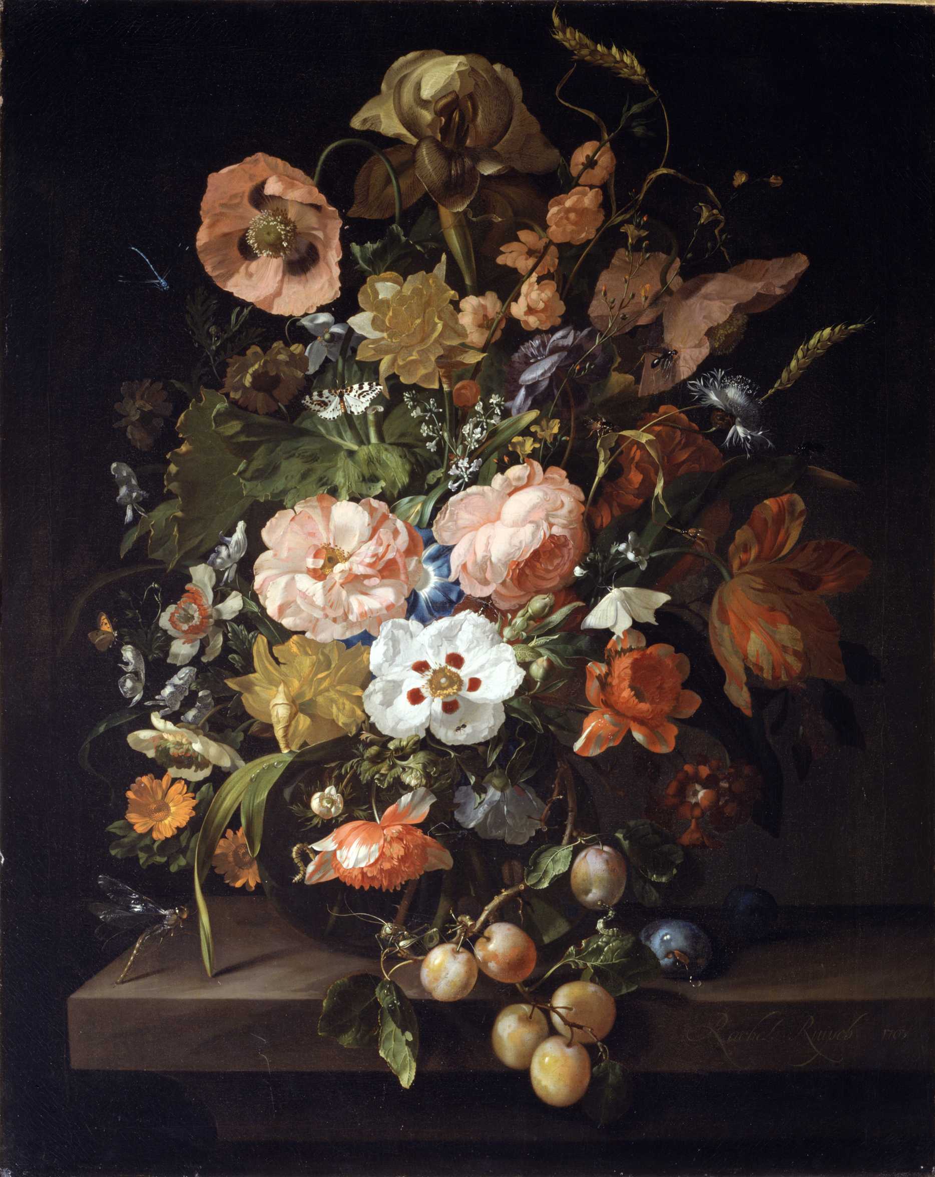 Still Life with Flowers and Fruit, Rachel Ruysch, oil on canvas, 1703 r/Art