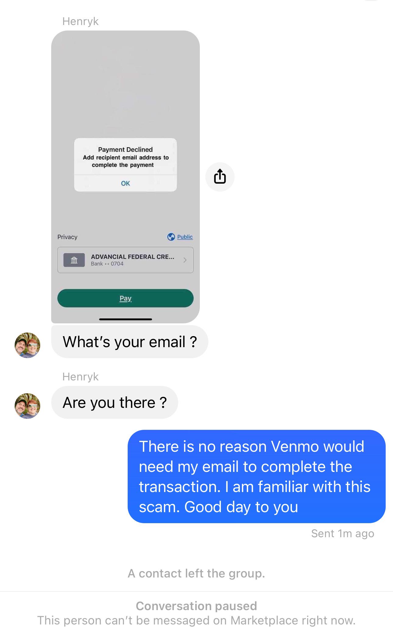 Facebook Marketplace (Venmo/Zelle Email Request) r/Scams