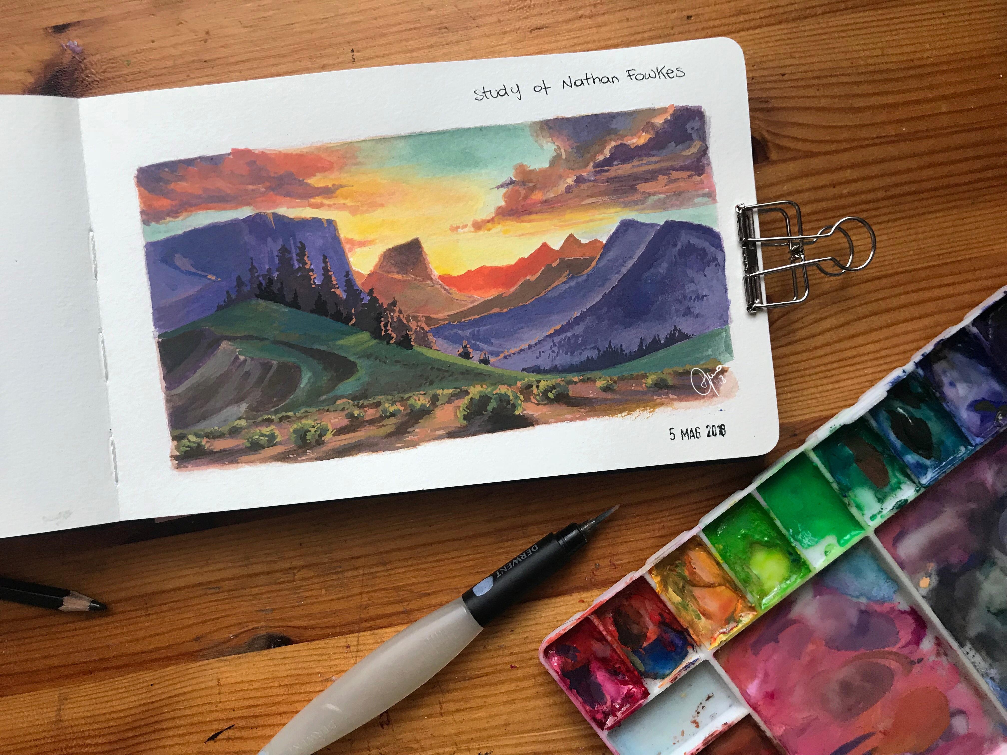 Study I made in watercolor / gouache of a work by Nathan Fowkes r