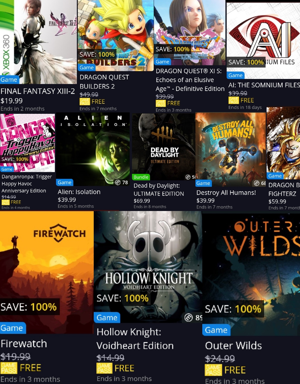 Random Game Pass games and the "dates" they will most likely be removed