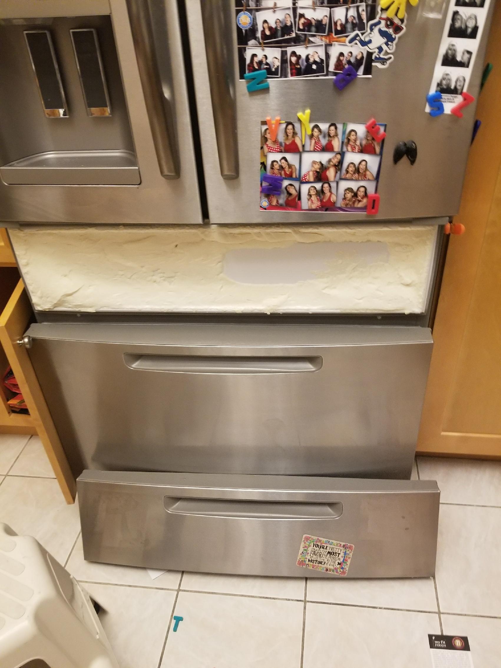 Kitchen Drawer Front Fell Off Maytag Refridgerator *outside drawer front* fell off. How does this