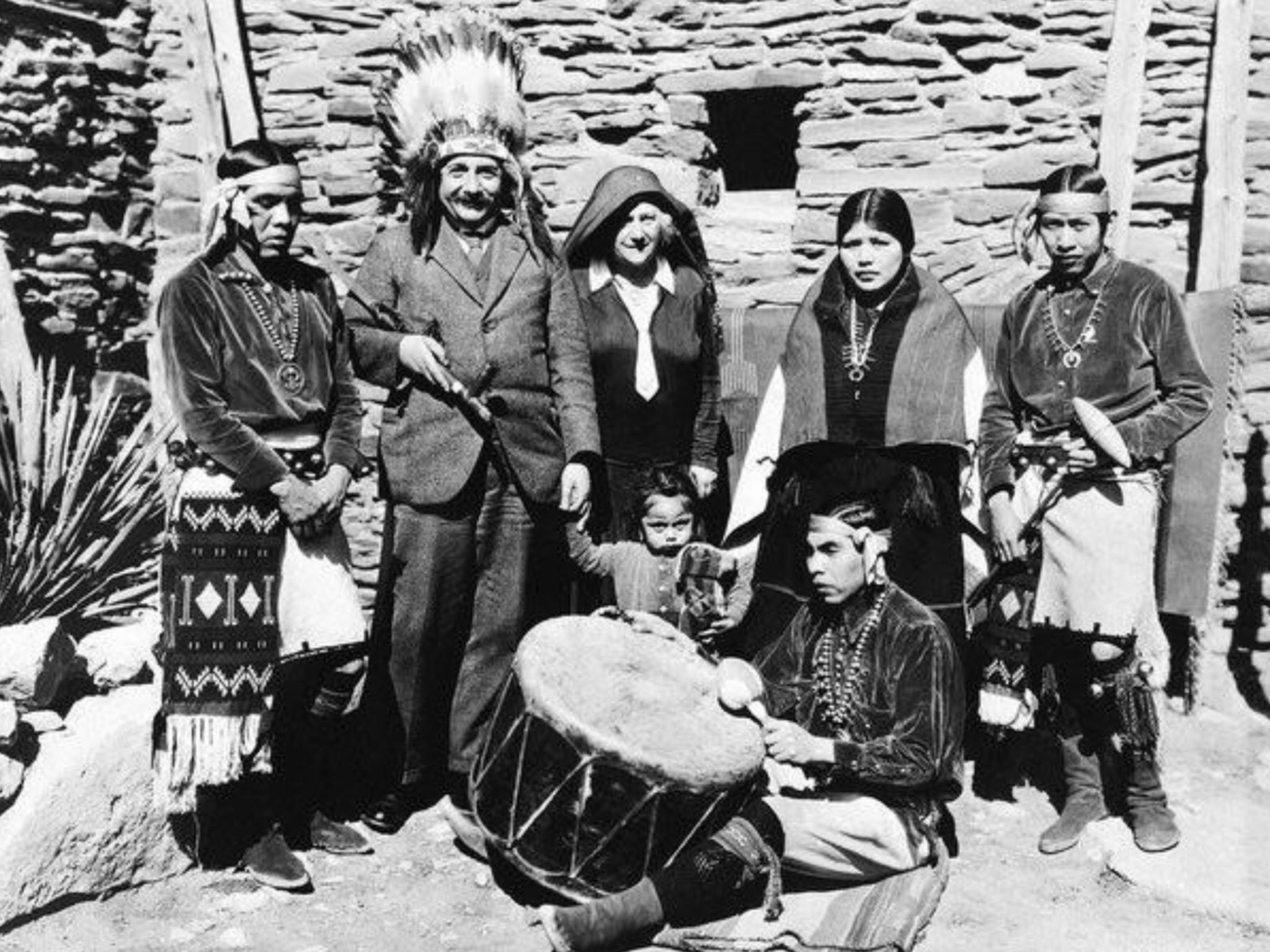 Albert and Elsa Einstein pose with Hopi Native Americans 1931 r