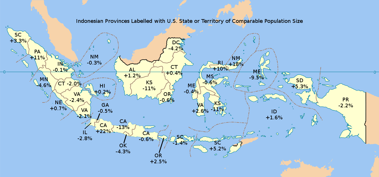 [OC] Indonesian Provinces Labelled with US State/Territory of Similar