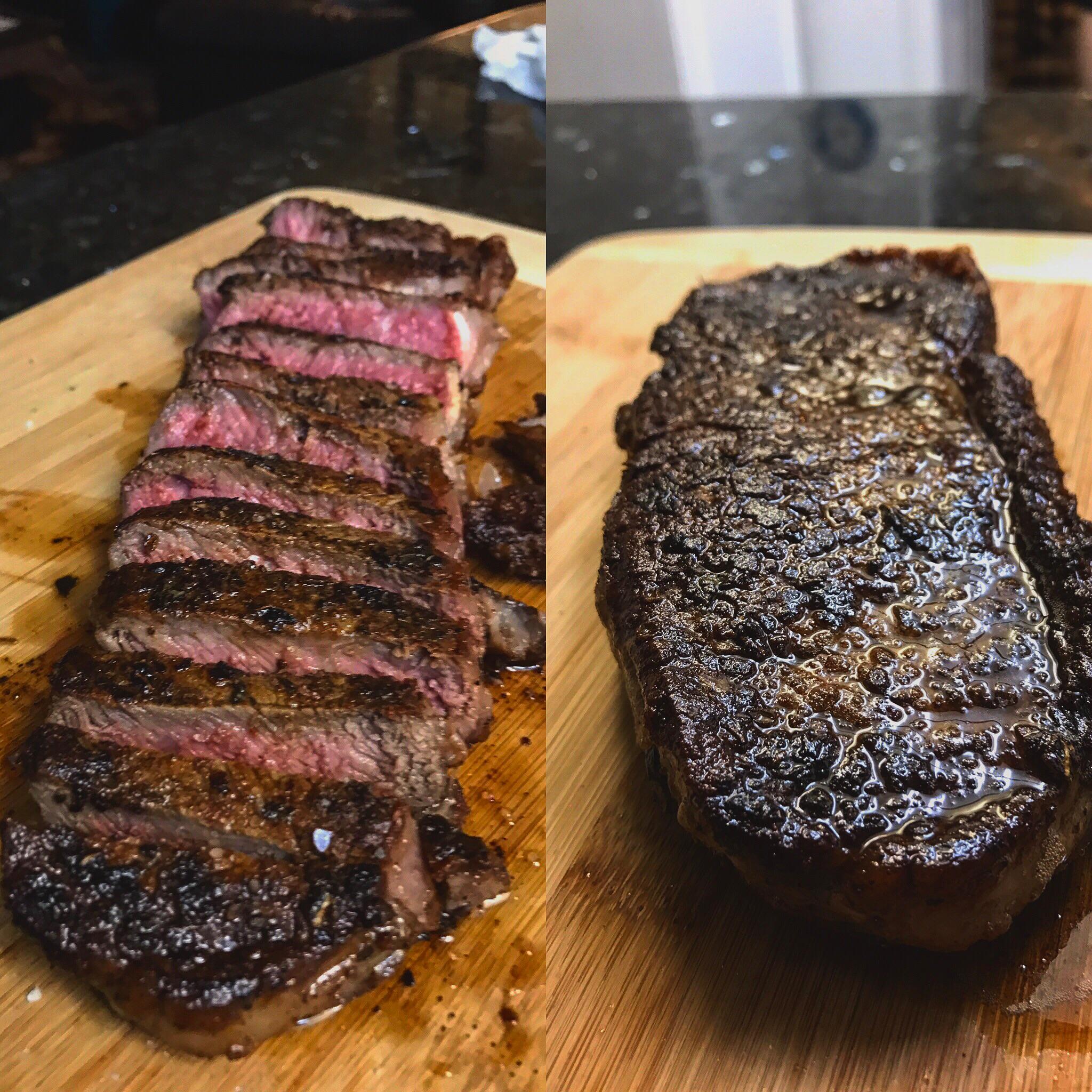 Medium Rare ReverseSear, Butter Basted, New York Strip. Cast Iron