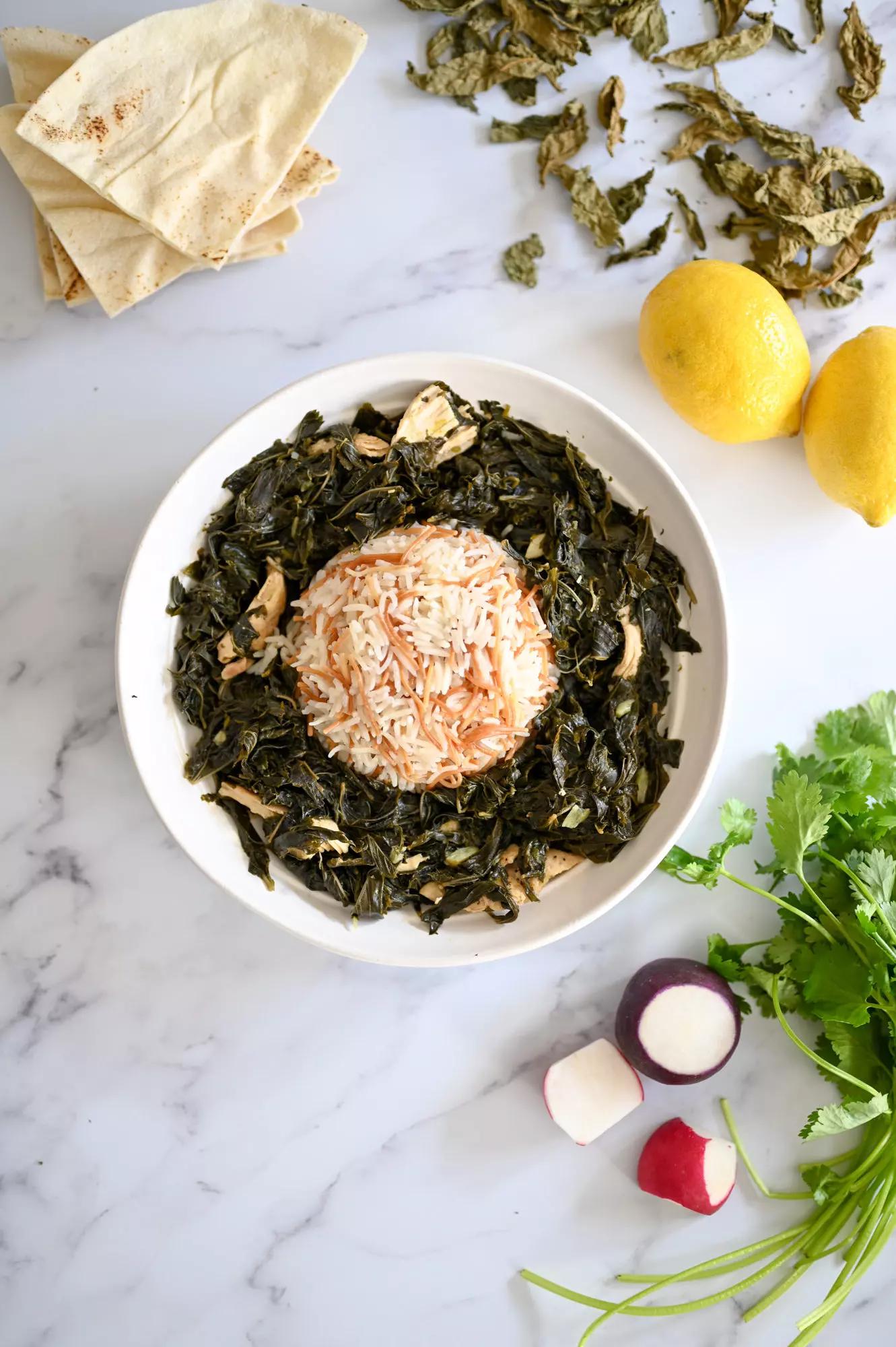 Mulukhiyah ملوخية, an irresistible Syrian dish of braised greens served