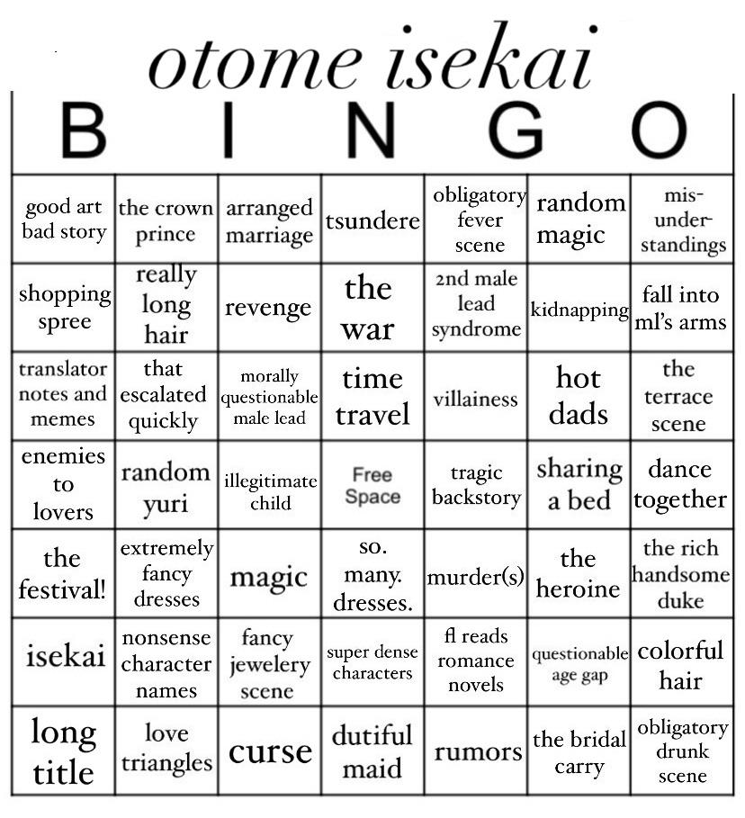An ultimate otome isekai bingo! OtomeIsekai