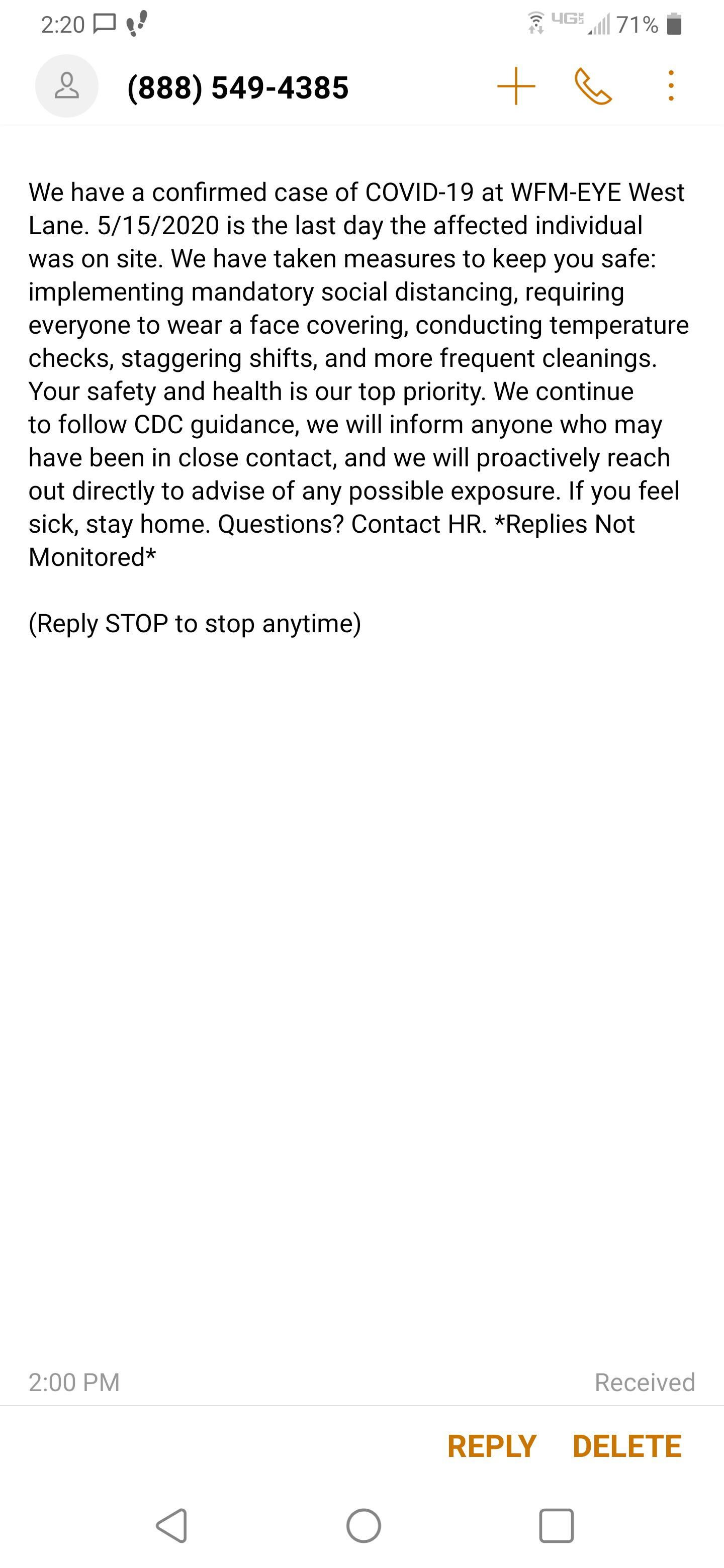 Lane Avenue Whole Foods had a Covid19 Case Columbus