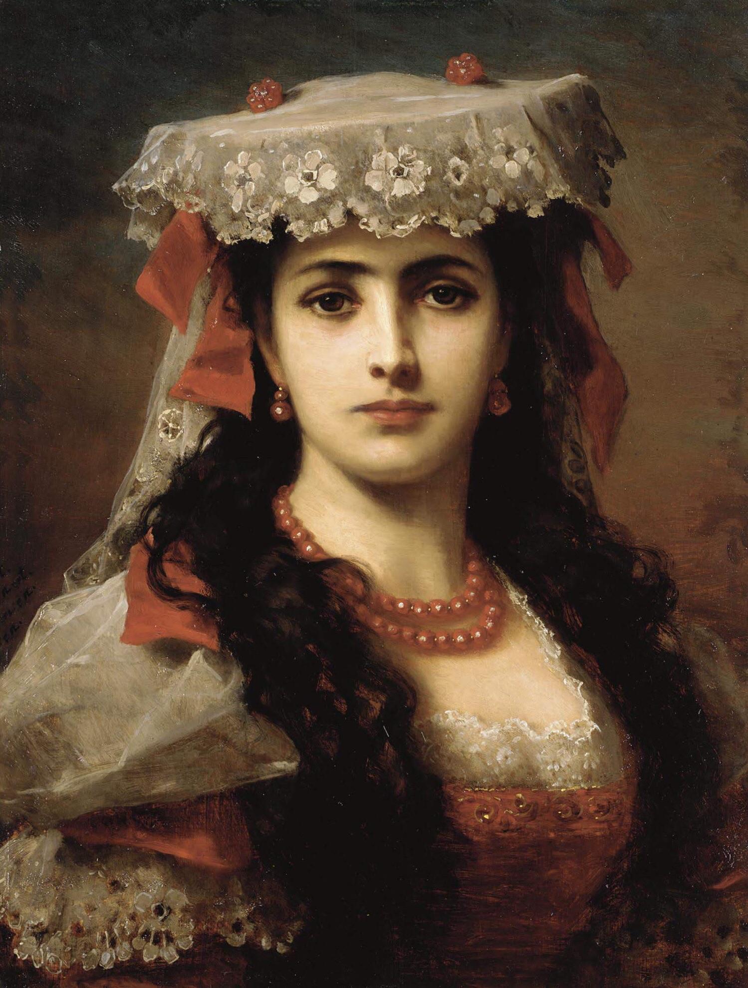 “Portrait of a young Spanish Woman” Painting by Anton Ebert, 1880. r/Art