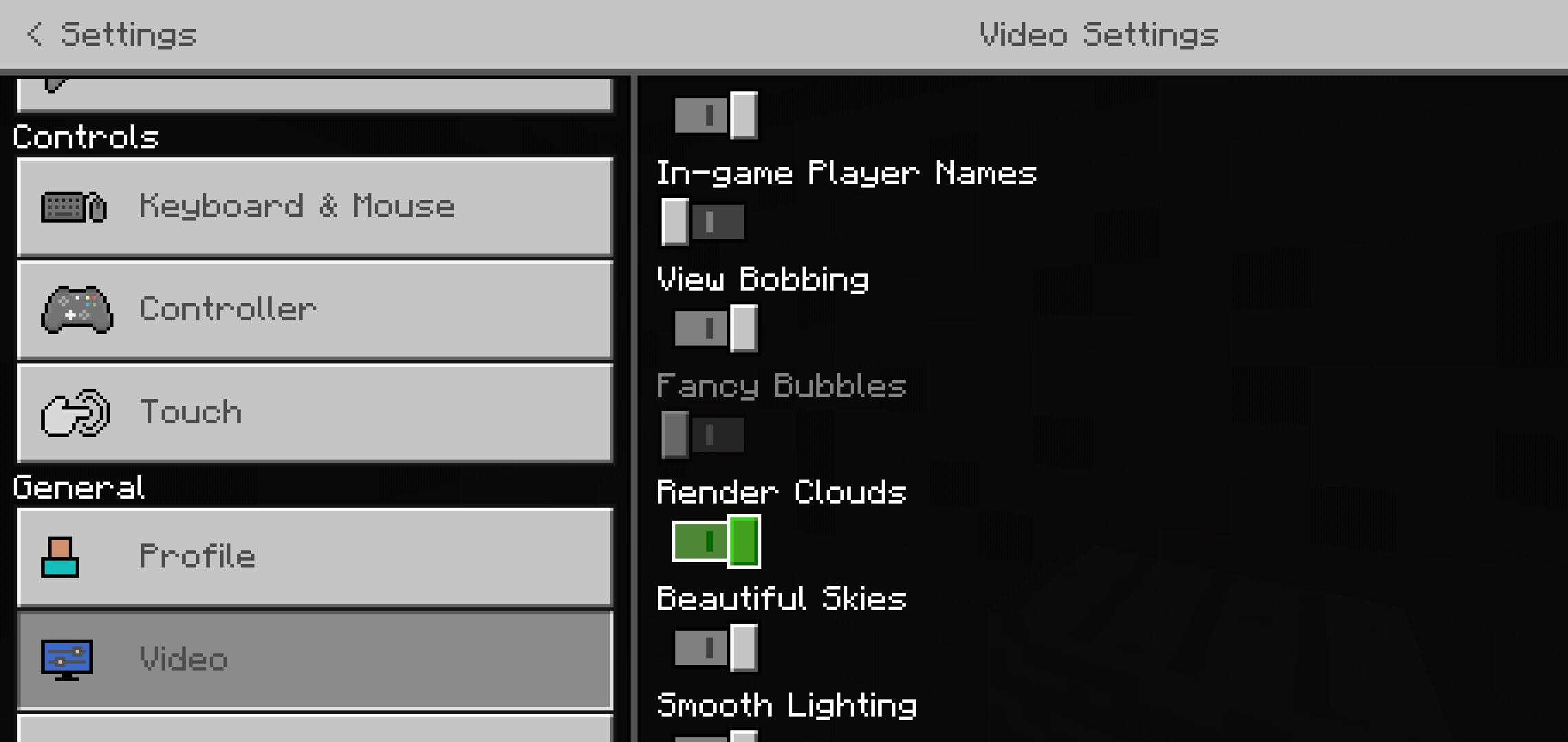 Why cant I turn fancy bubbles on? r/Minecraft