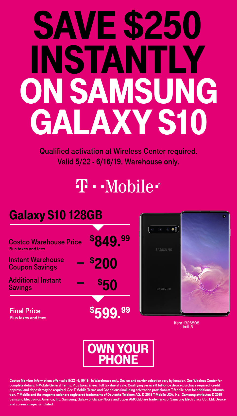 [Deal] Costco is offering 250 Off the S10 on TMobile 599.99 r