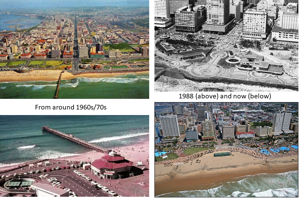 Durban beachfront and the bottom of West Street. 3 major phases since