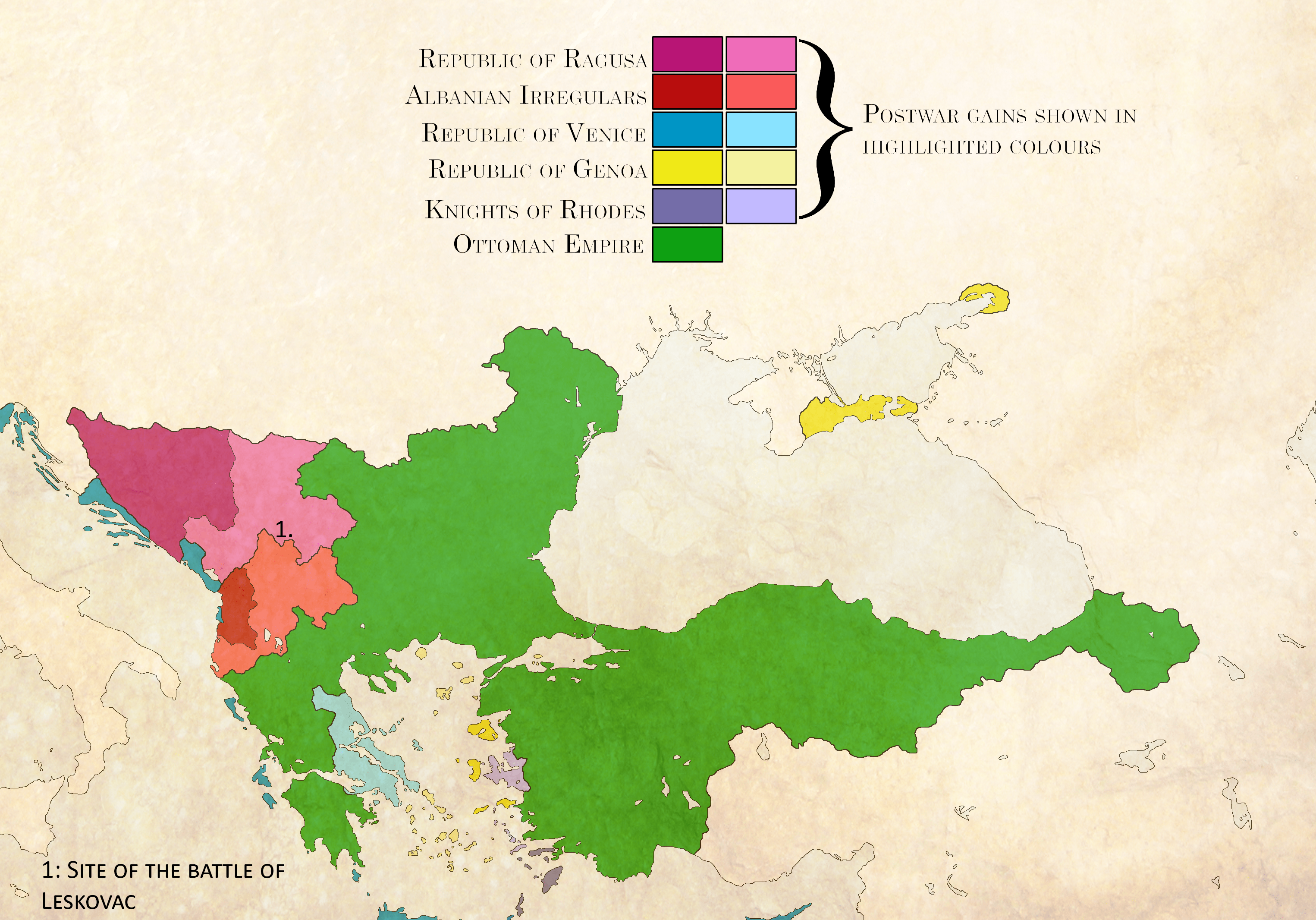 Map of the Ottoman Empire and relevant countries after the War of the