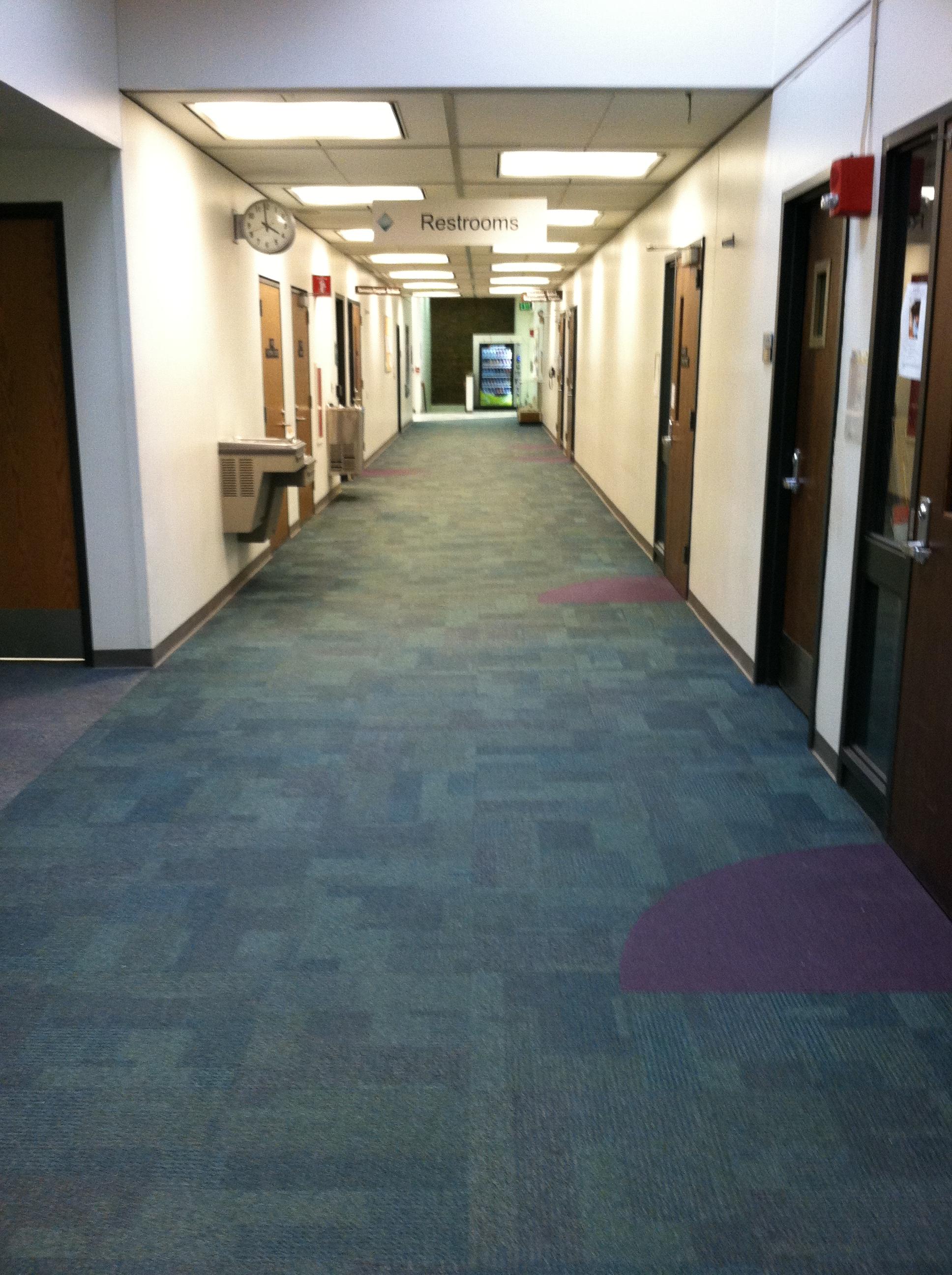 My school uses purple carpet to indicate the classroom doors that swing