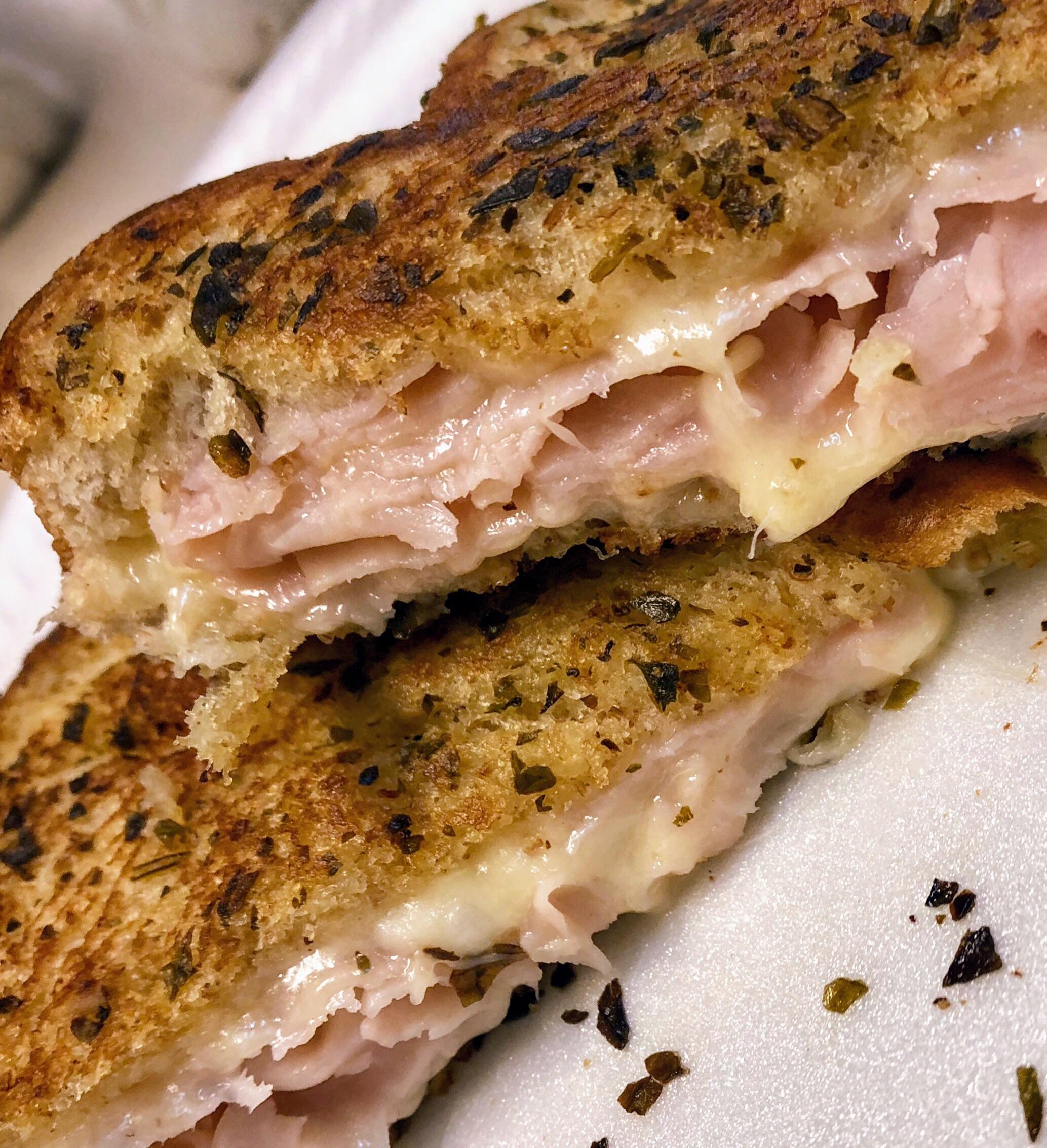 Turkey and Havarti on Honey Wheat Grilled with Mayo and Pesto r/eatsandwiches