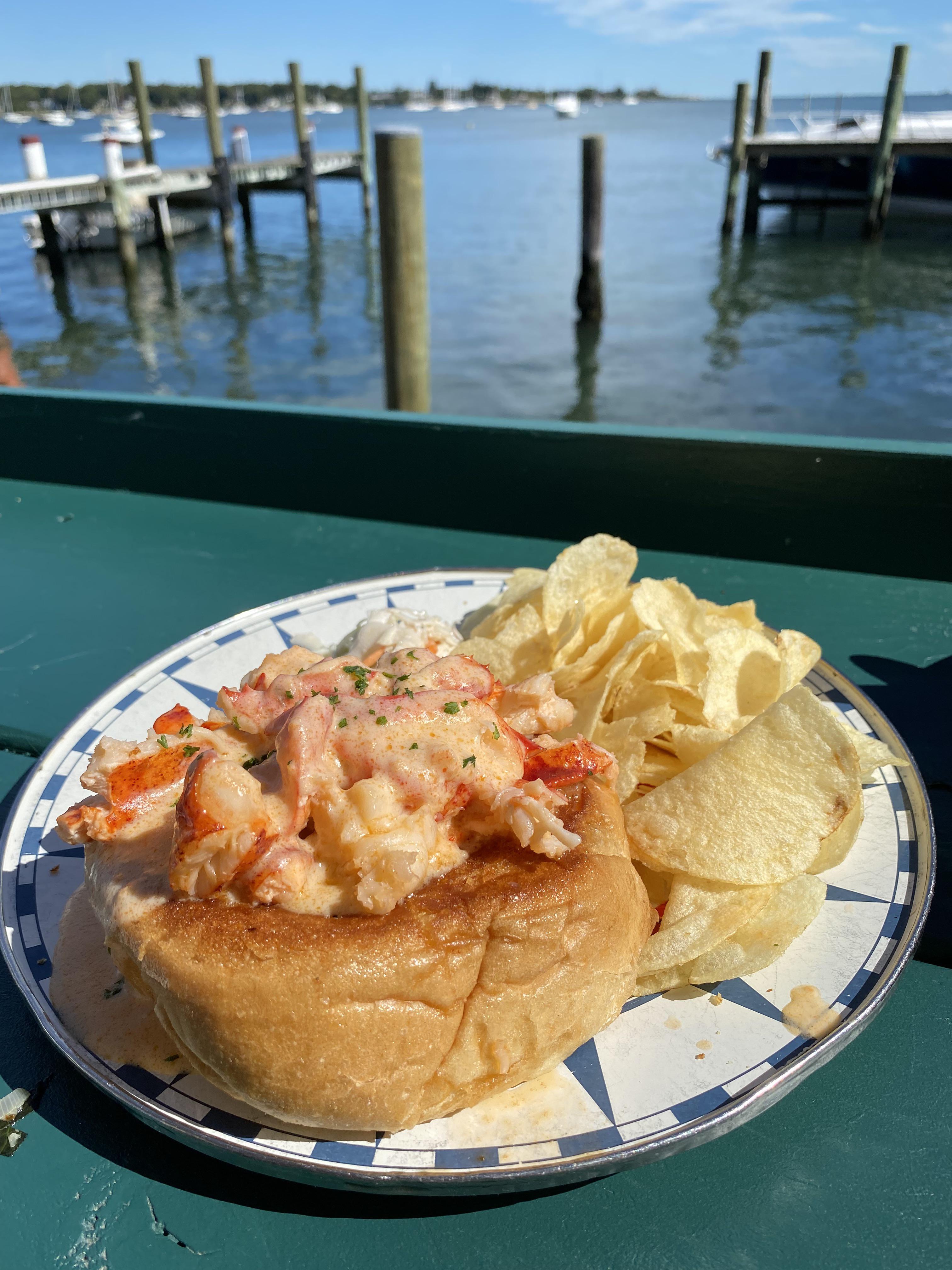 The “Bisque Bomb”. Lobster bisque in a bread bowl topped with a 1/2 lb