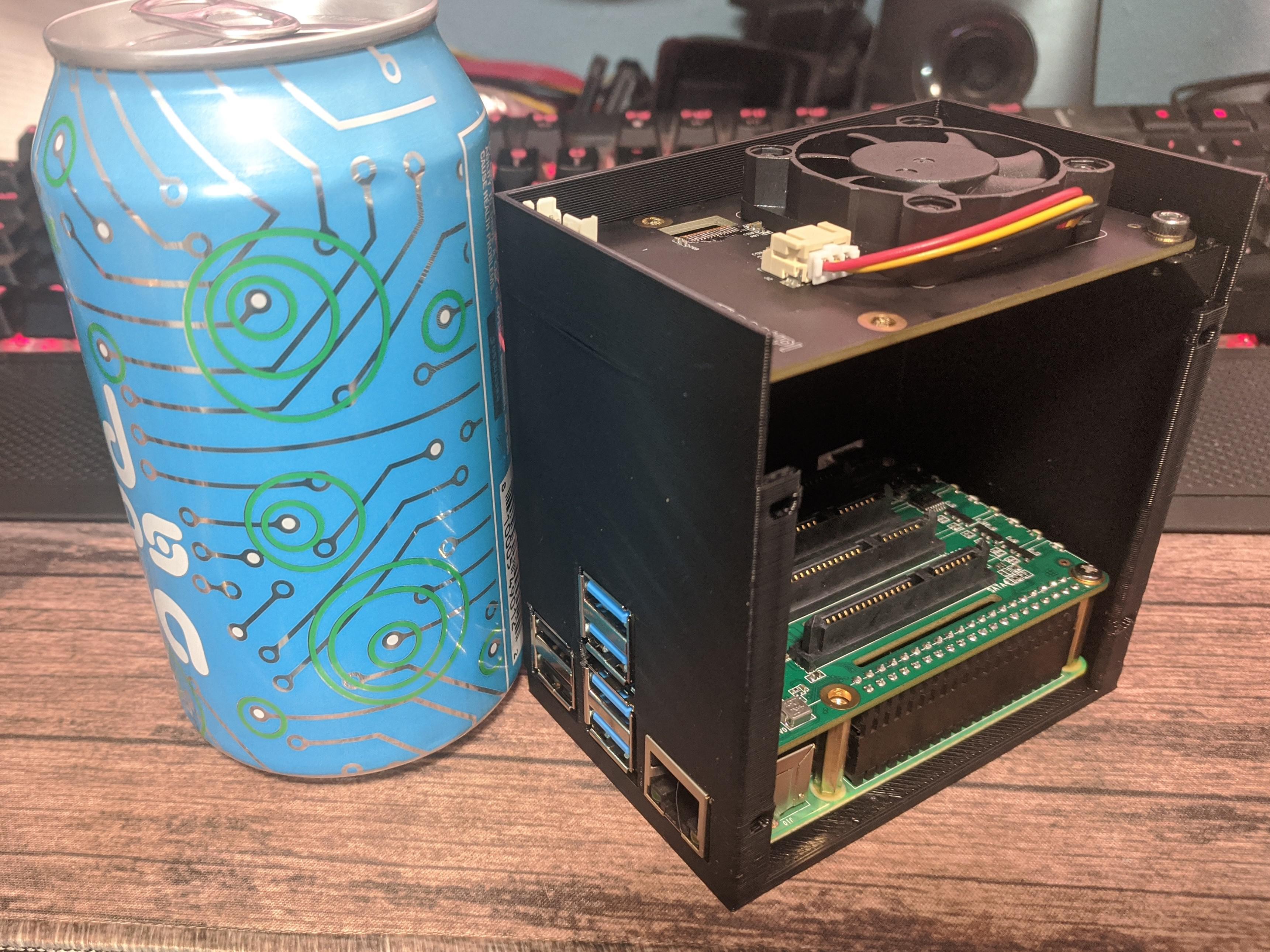 The beginnings of my Raspberry Pi NAS (12oz can for scale