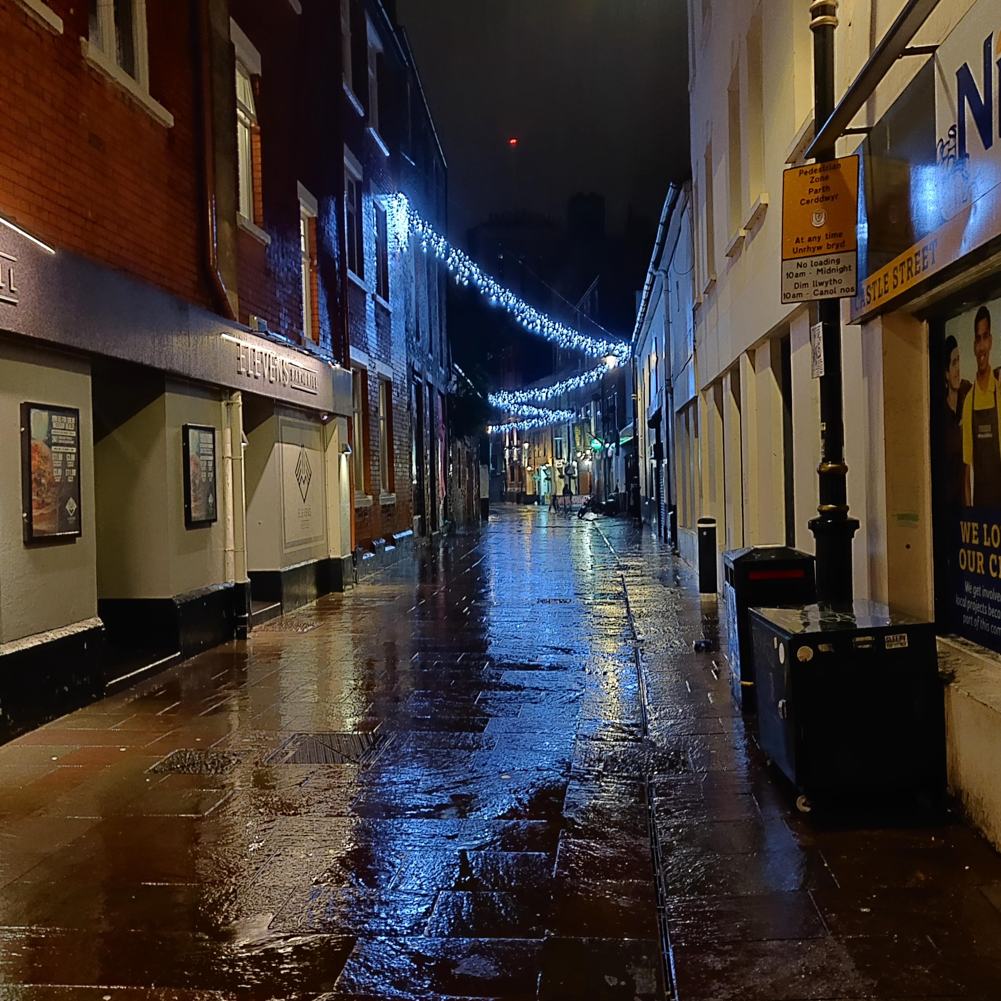 Womanby street in the rain last night. r/Cardiff