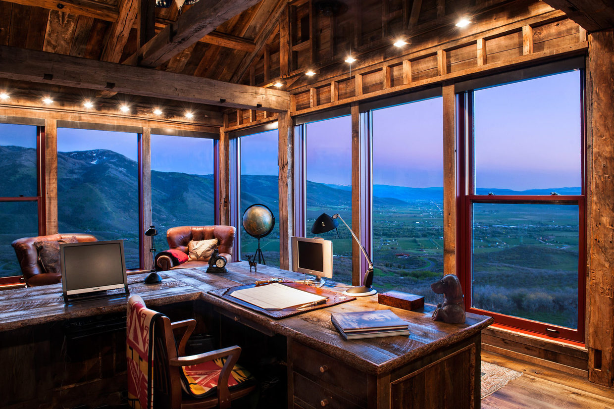 Views of Utah Mountains from Office Built From Reclaimed Wood. Listed